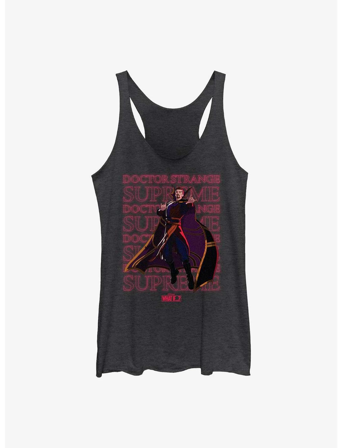 Marvel What If...? Supreme Text Stack Womens Tank Top, BLK HTR, hi-res