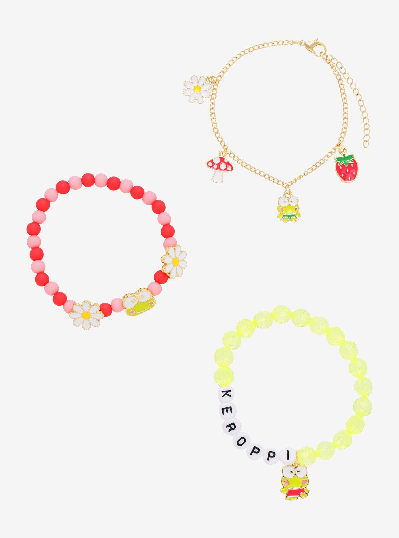 Keroppi Flower & Mushroom Beaded Bracelet Set, , hi-res