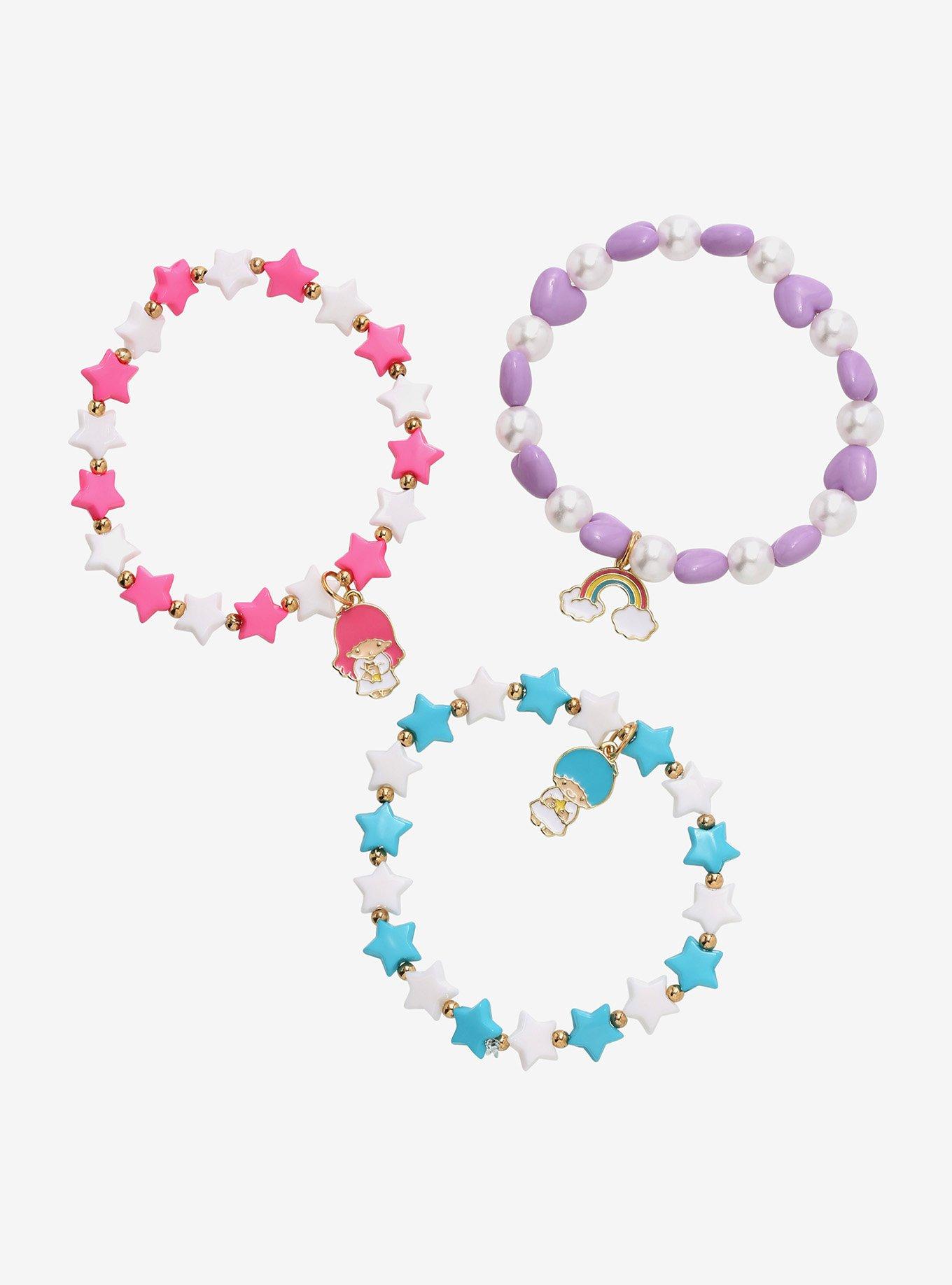 Hot Pink Clay Bead Bracelet with Gold Star