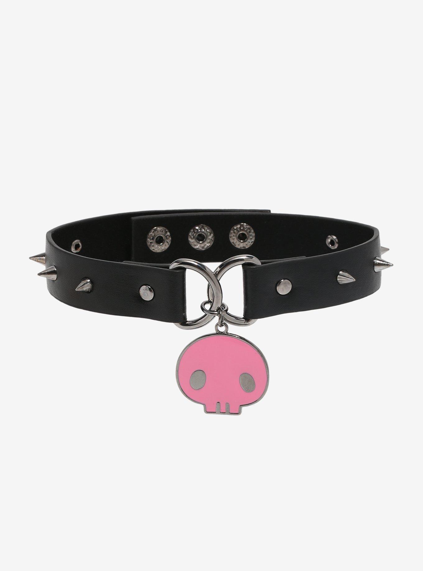 Pink Vintage Goth Choker Collar Punk Goth Collar Choker for Women Men PU  Leather Leg Chain Necklace