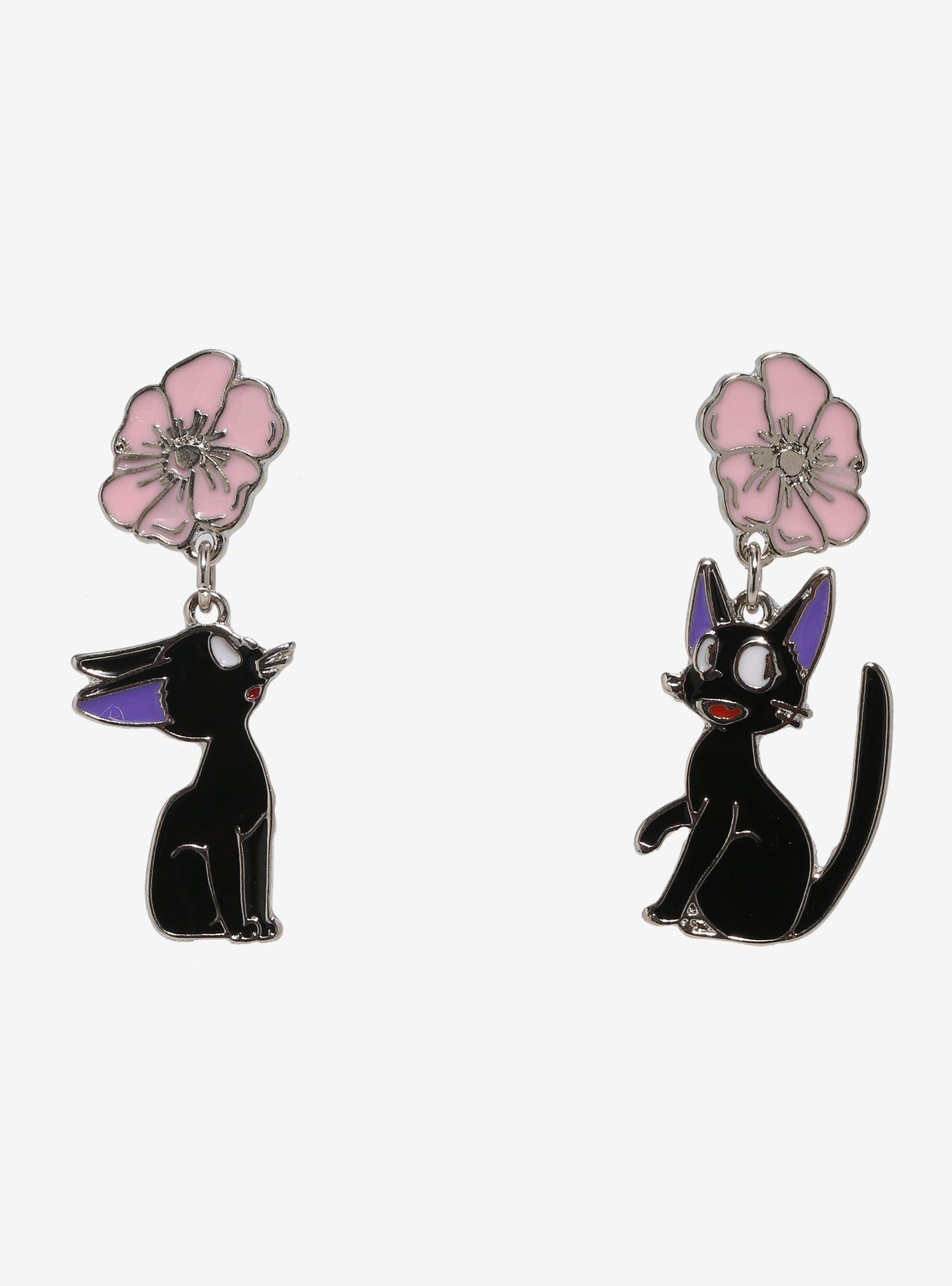 Studio Ghibli Kiki's Delivery Service Jiji Floral Drop Earrings, , hi-res