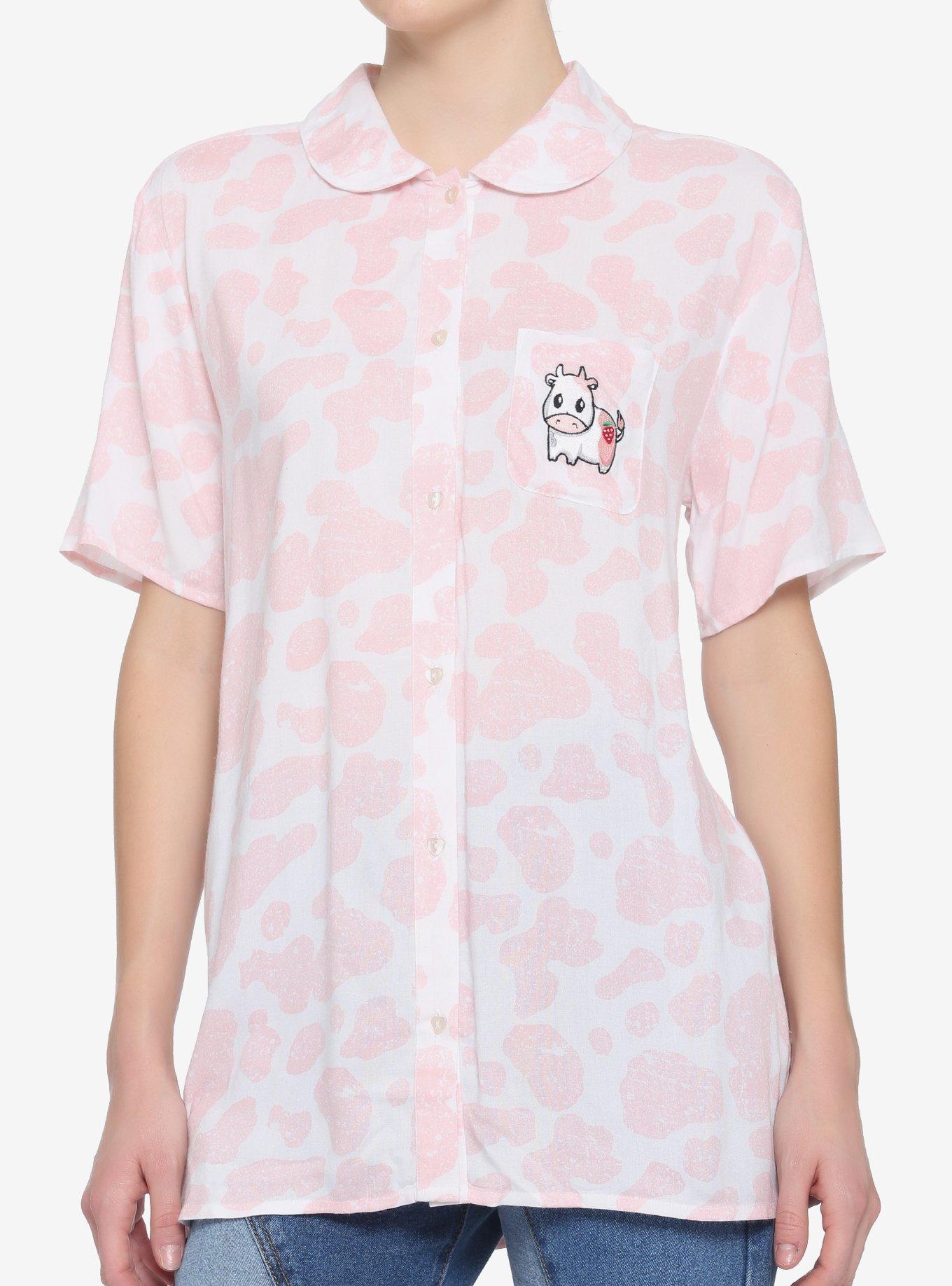 Strawberry Cow Girls Woven Button-Up, PINK, hi-res