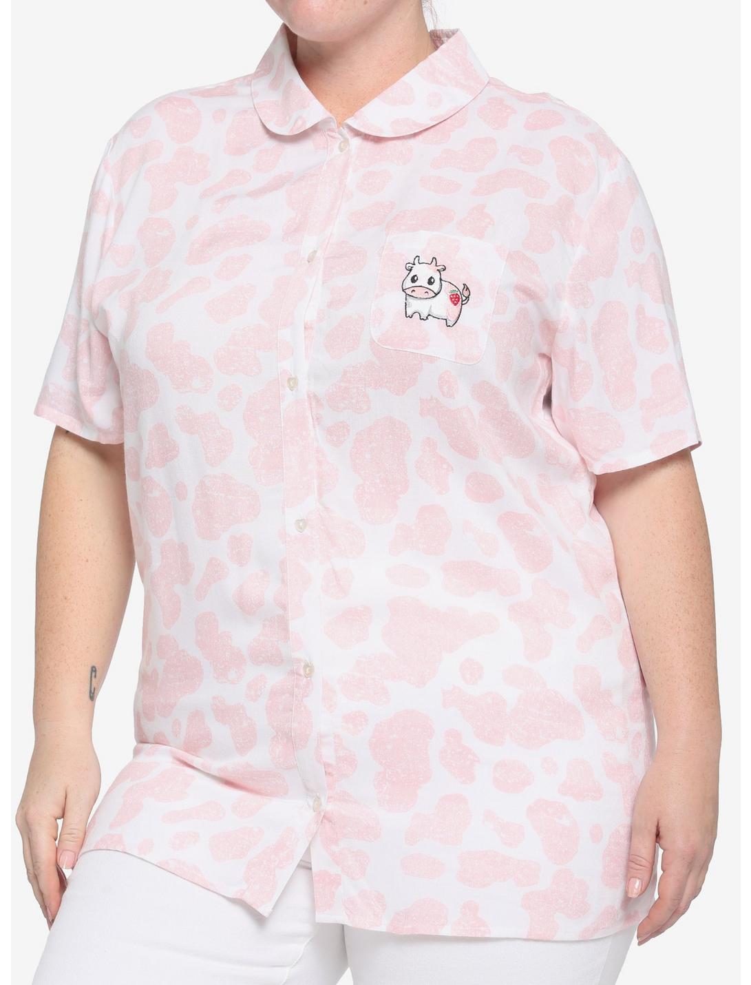 Strawberry Cow Girls Woven Button-Up Plus Size, PINK, hi-res