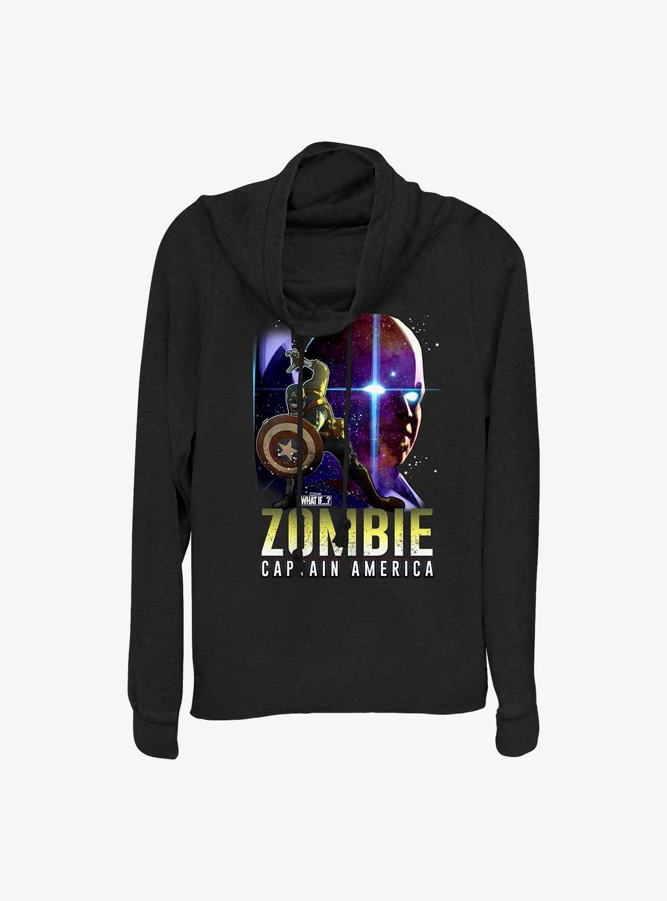 Marvel What If...? Zombie Captain America & The Watcher Cowlneck Long-Sleeve Girls Top, BLACK, hi-res