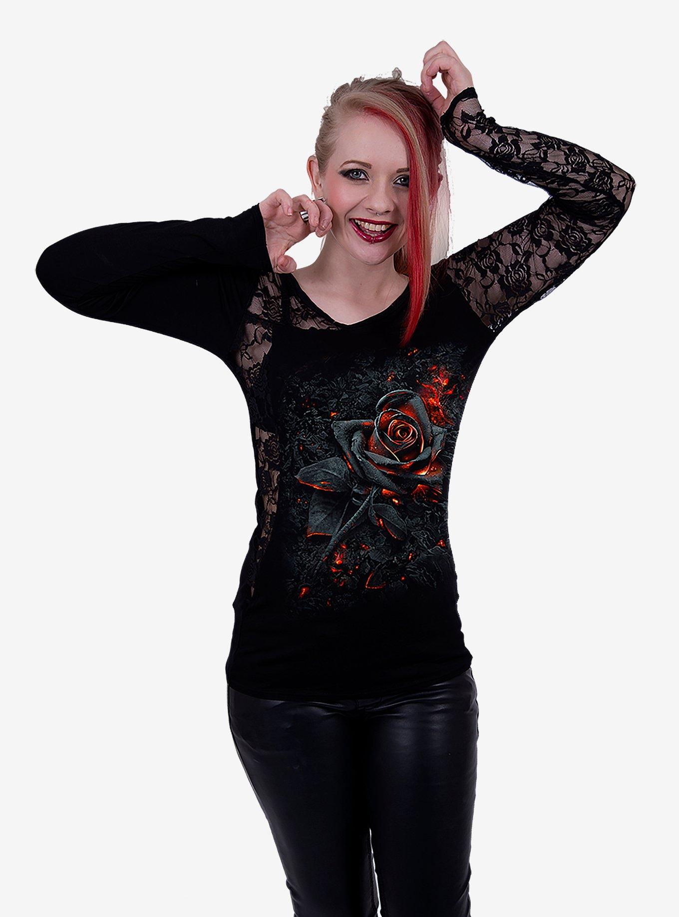Burnt Rose Lace Shoulder Long-Sleeve, BLACK, hi-res