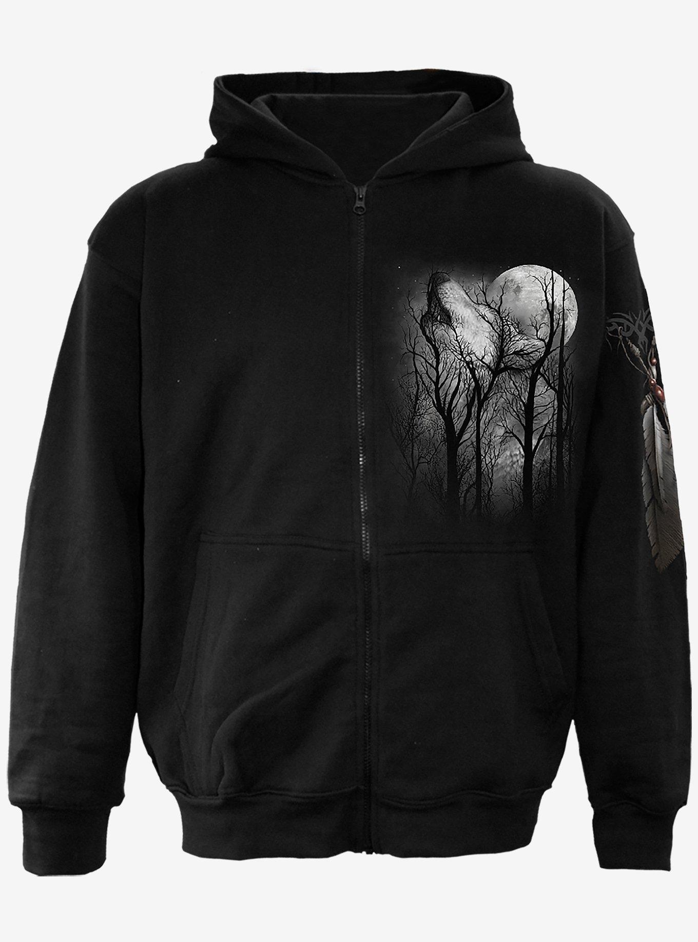 Forest Wolf Hooded Zip Hoodie, BLACK, hi-res