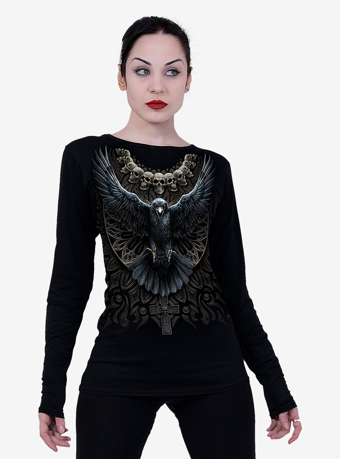 Raven Skull Long-Sleeve, BLACK, hi-res