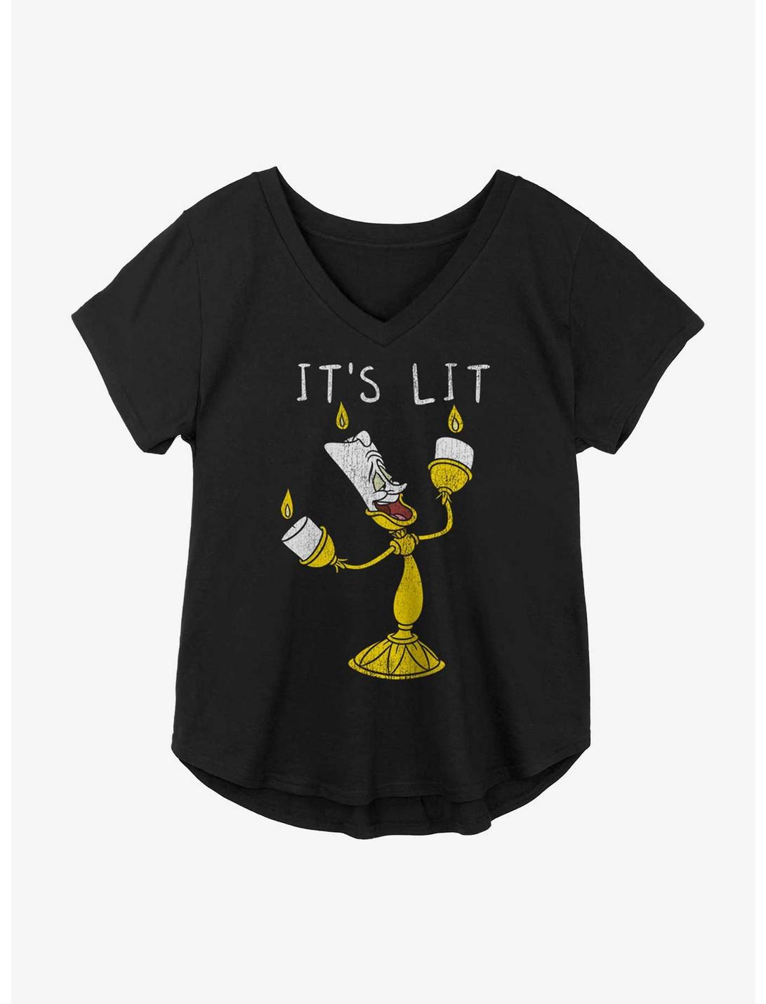 Disney Beauty And The Beast Lumiere It's Lit Girls Plus Size T-Shirt, BLACK, hi-res