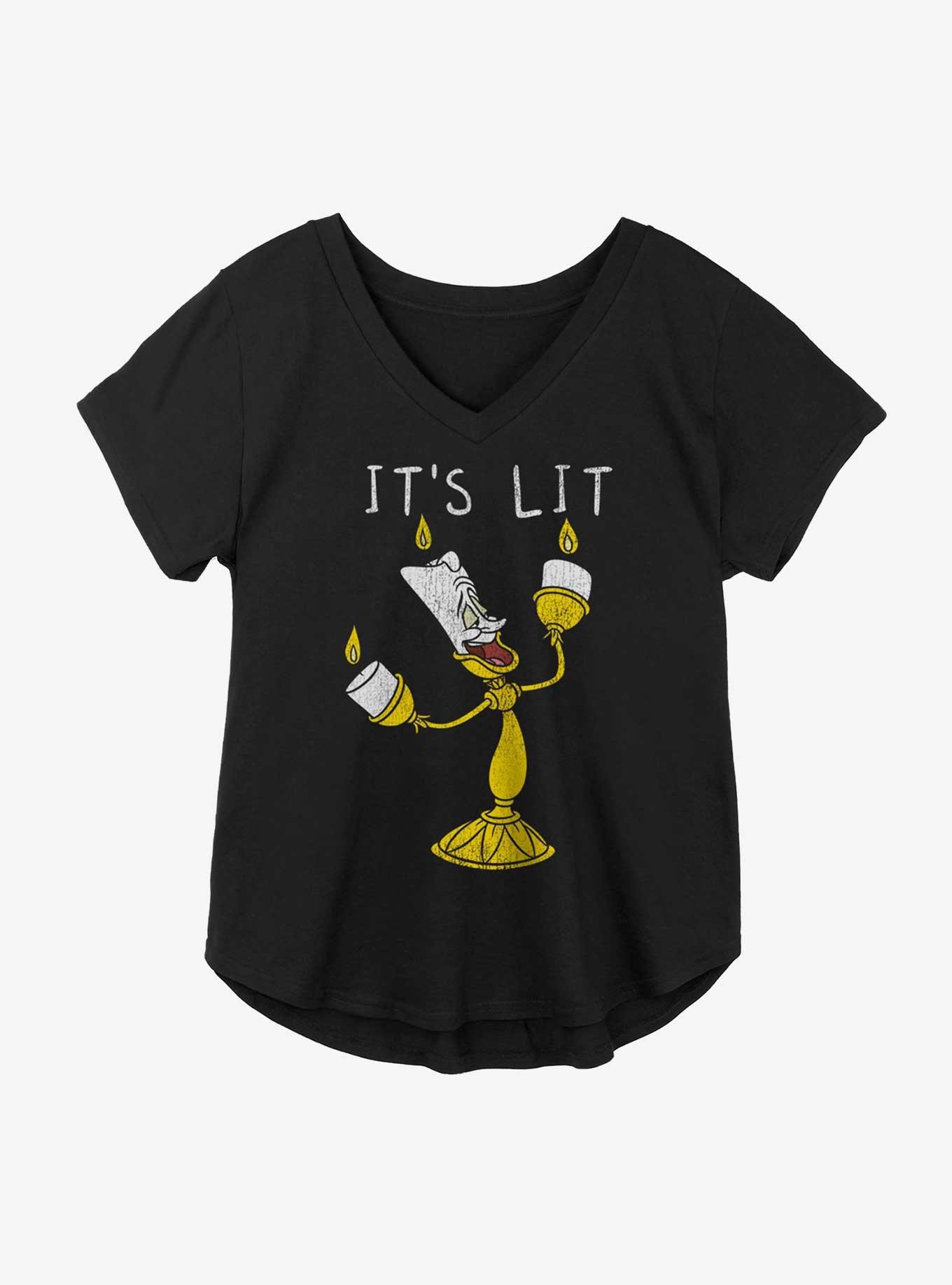 Disney Beauty And The Beast Lumiere It's Lit Girls Plus Size T-Shirt, BLACK, hi-res