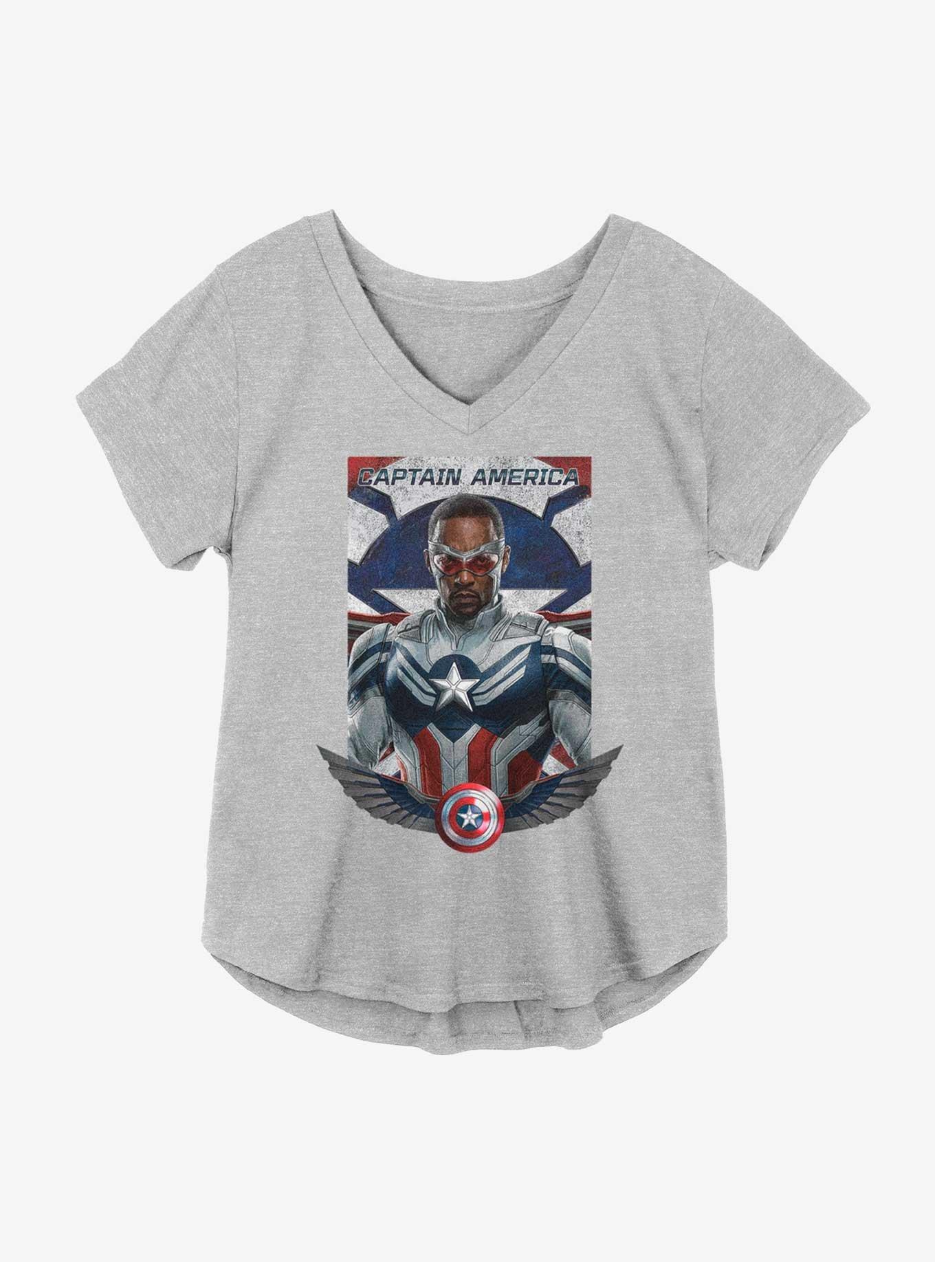 Marvel The Falcon And The Winter Soldier Sam As Captain America Girls Plus Size T-Shirt, HEATHER GR, hi-res