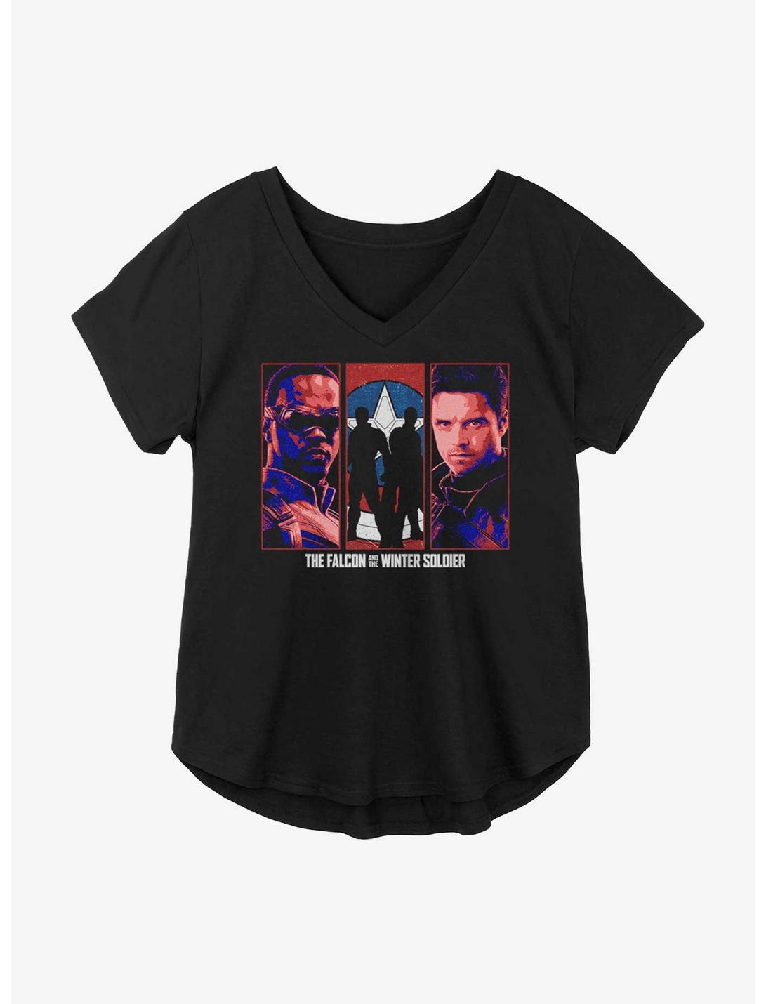 Marvel The Falcon And The Winter Soldier Group Panel Girls Plus Size T-Shirt, BLACK, hi-res