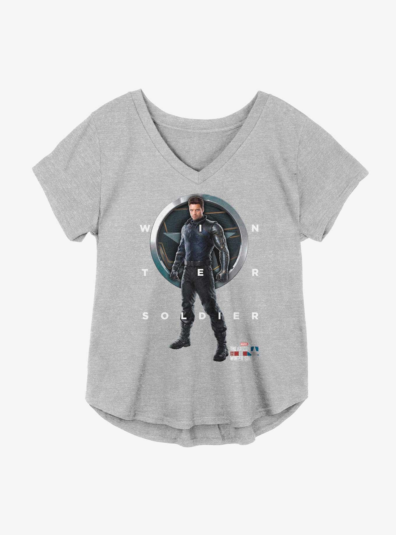 Marvel The Falcon And The Winter Soldier Bucky Grid Text Girls Plus Size T-Shirt, HEATHER GR, hi-res