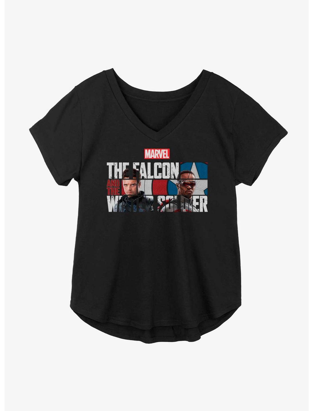 Marvel The Falcon And The Winter Soldier Logo Fill Girls Plus Size T-Shirt, BLACK, hi-res