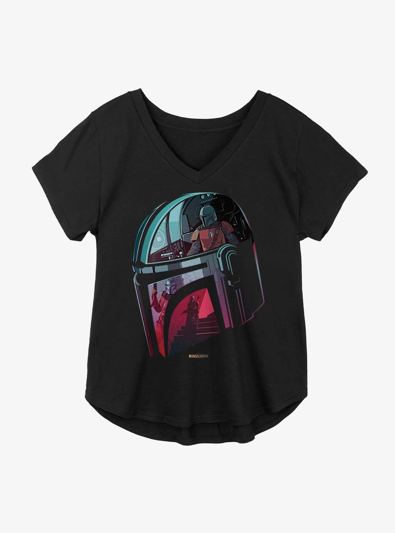Star Wars The Mandalorian Helmet Scene Fill Girls Plus Size T-Shirt, BLACK, hi-res