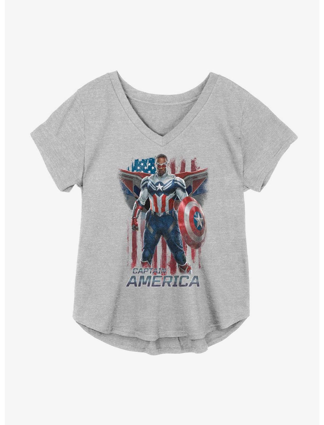 Marvel The Falcon And The Winter Soldier Captain America Flag Banner Girls Plus Size T-Shirt, HEATHER GR, hi-res