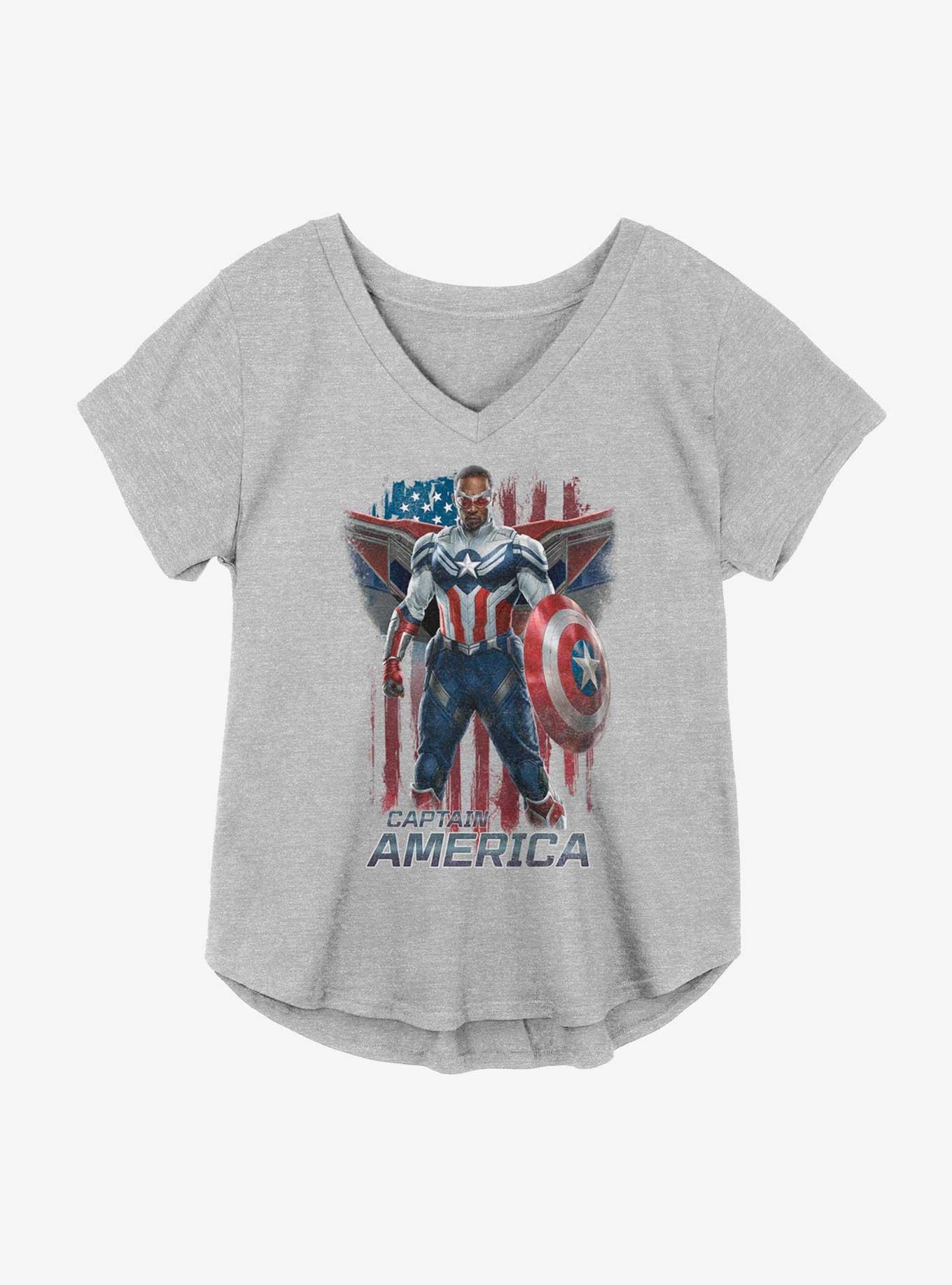 Marvel The Falcon And The Winter Soldier Captain America Flag Banner Girls Plus Size T-Shirt, , hi-res