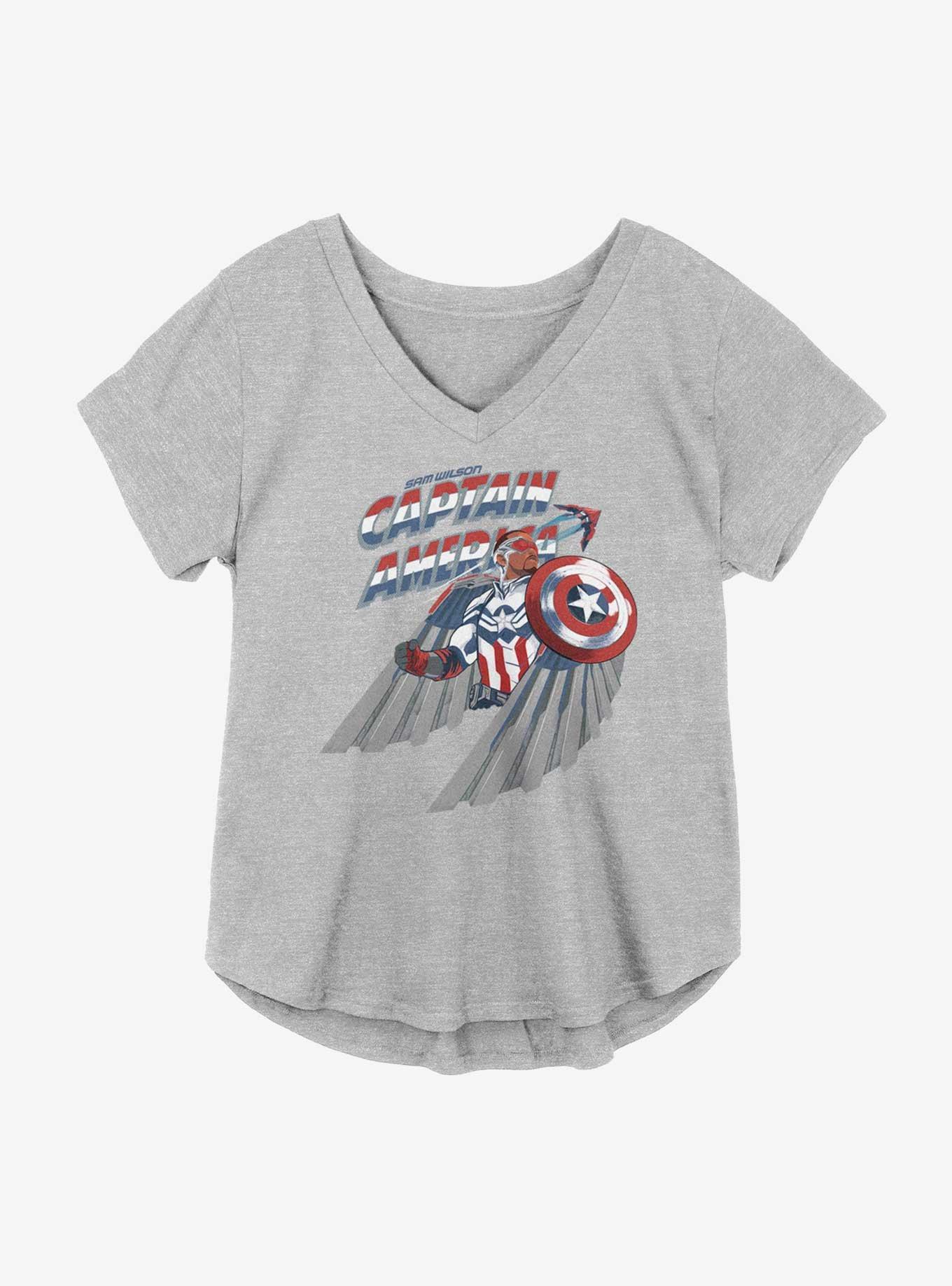 Marvel The Falcon And The Winter Soldier Falcon With Shield Girls Plus Size T-Shirt, HEATHER GR, hi-res