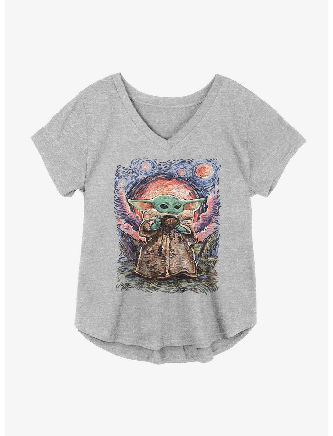 Star Wars The Mandalorian The Child Sipping On Starry Skies Girls Plus Size T-Shirt, HEATHER GR, hi-res
