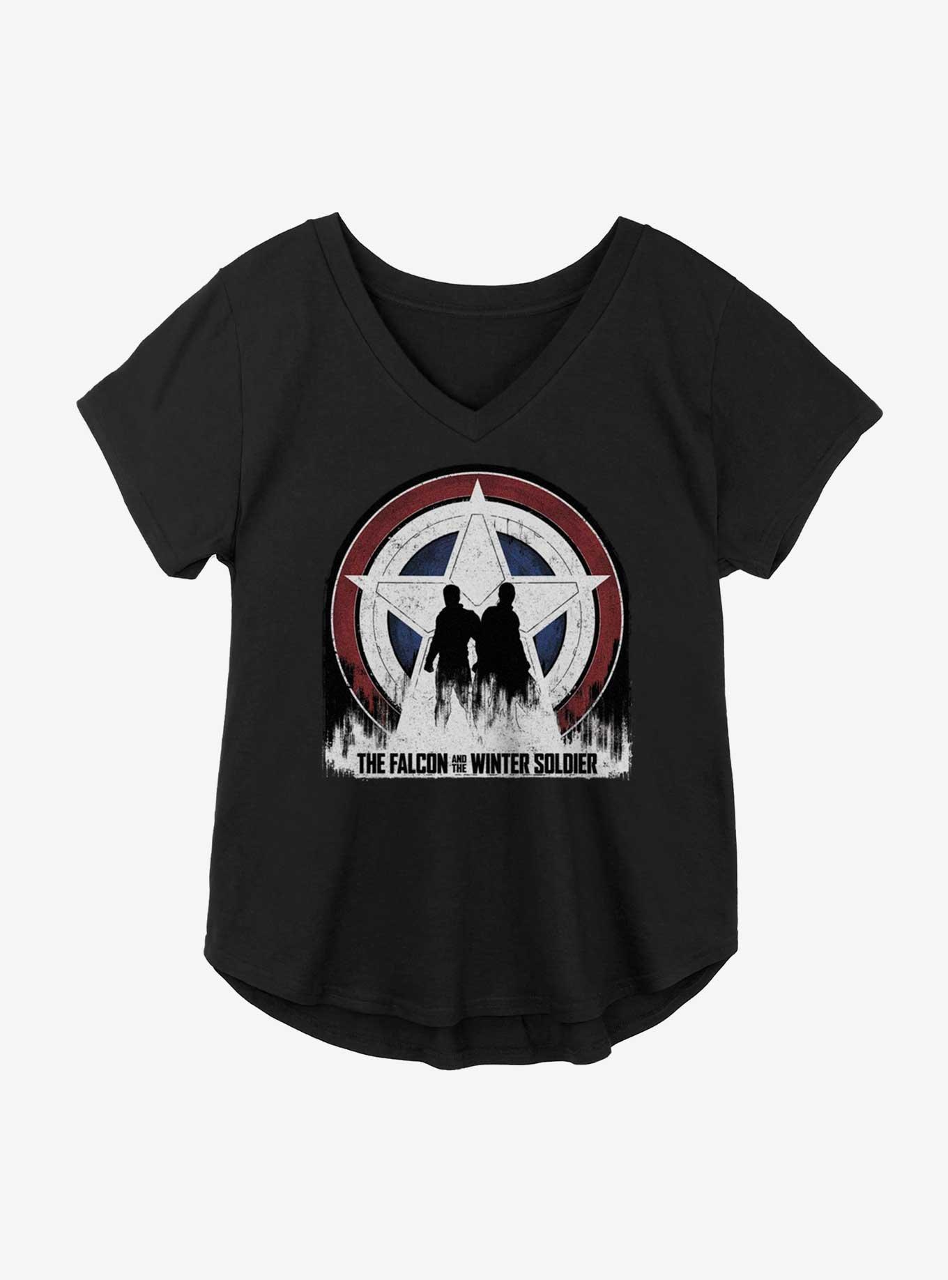 Marvel The Falcon And The Winter Soldier Silhouette Shield Girls Plus Size T-Shirt, BLACK, hi-res