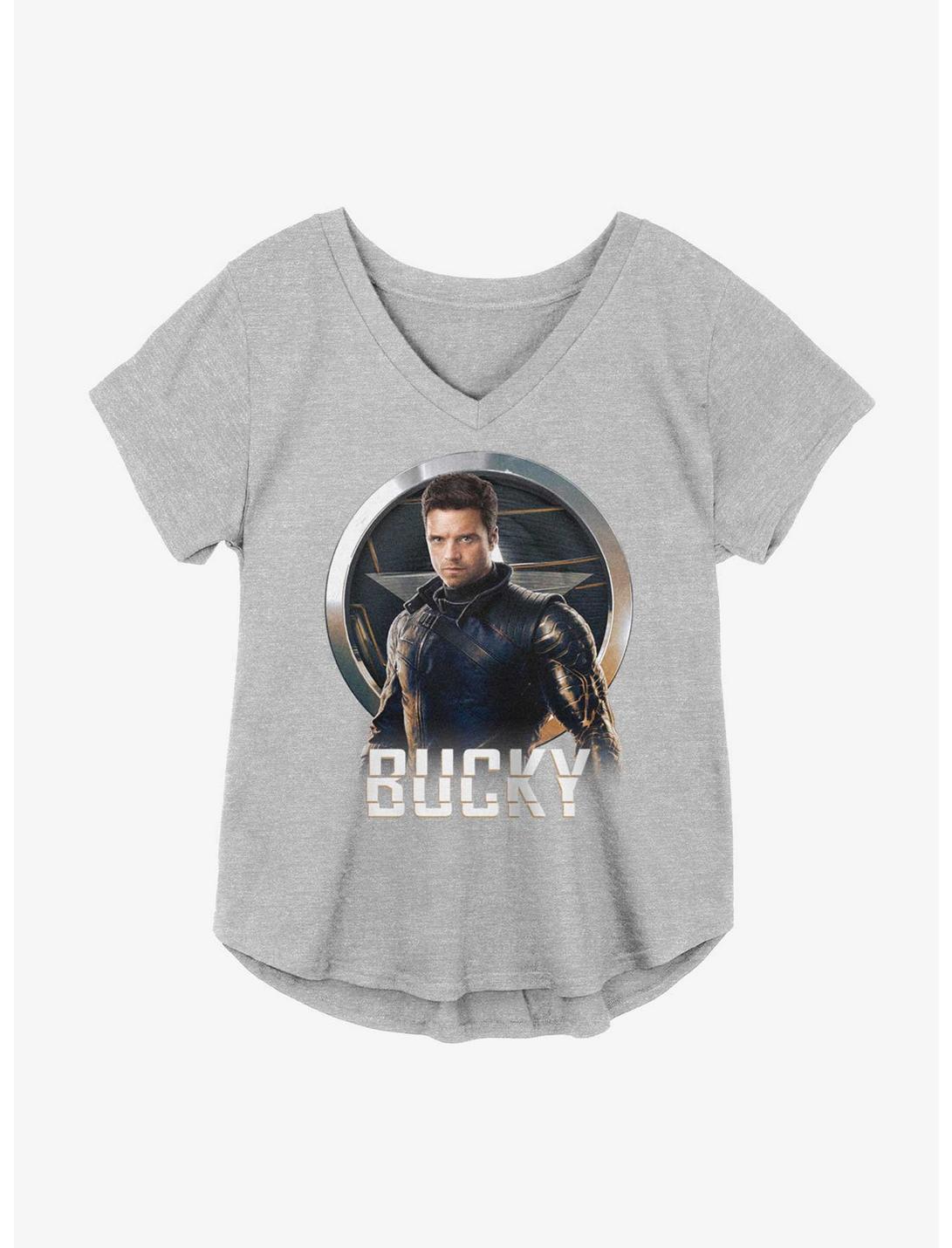 Marvel The Falcon And The Winter Soldier Bucky Emblem Girls Plus Size T-Shirt, HEATHER GR, hi-res
