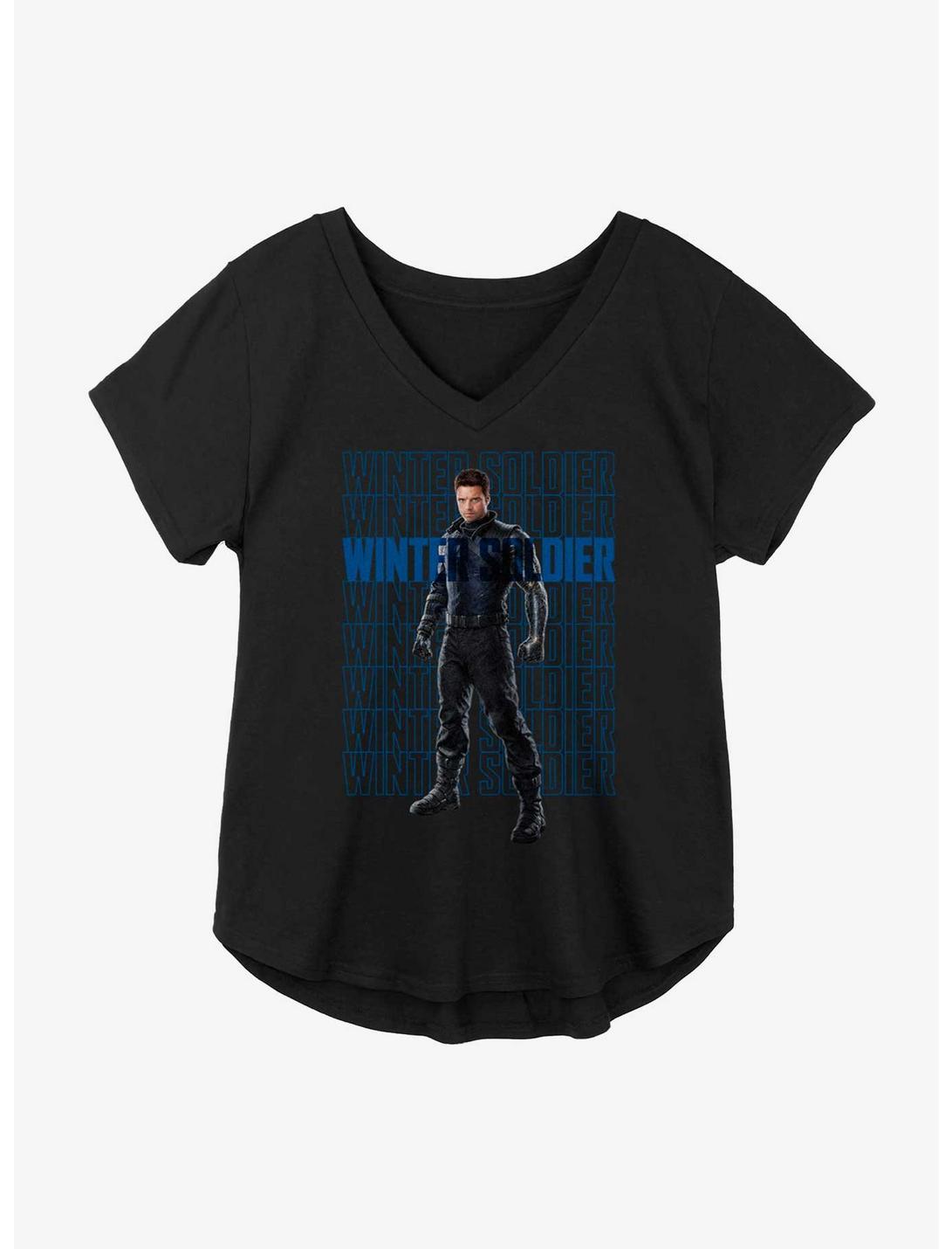 Marvel The Falcon And The Winter Soldier Bucky Repeating Text Girls Plus Size T-Shirt, BLACK, hi-res