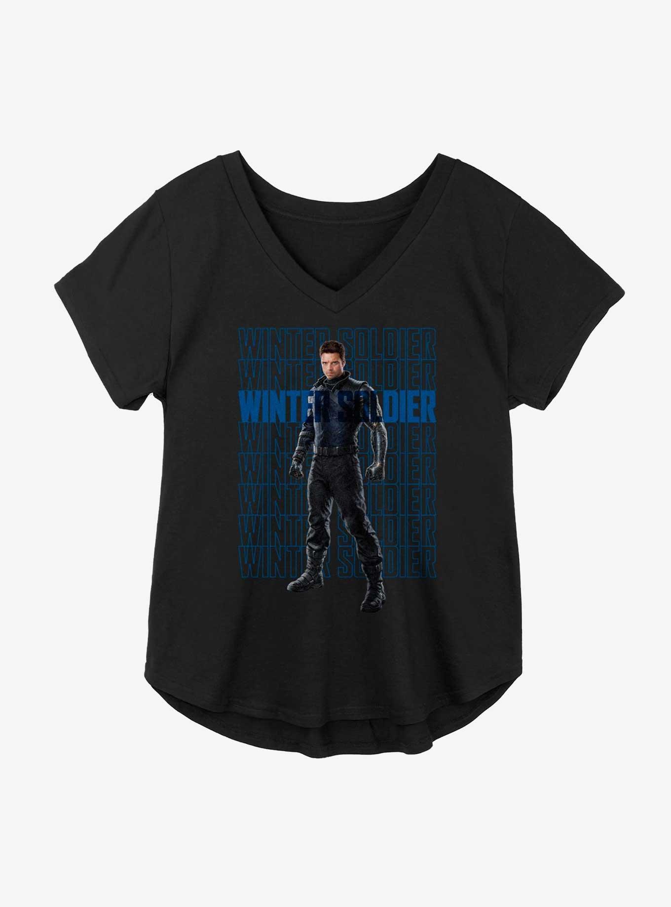 Marvel The Falcon And The Winter Soldier Bucky Repeating Text Girls Plus Size T-Shirt, BLACK, hi-res