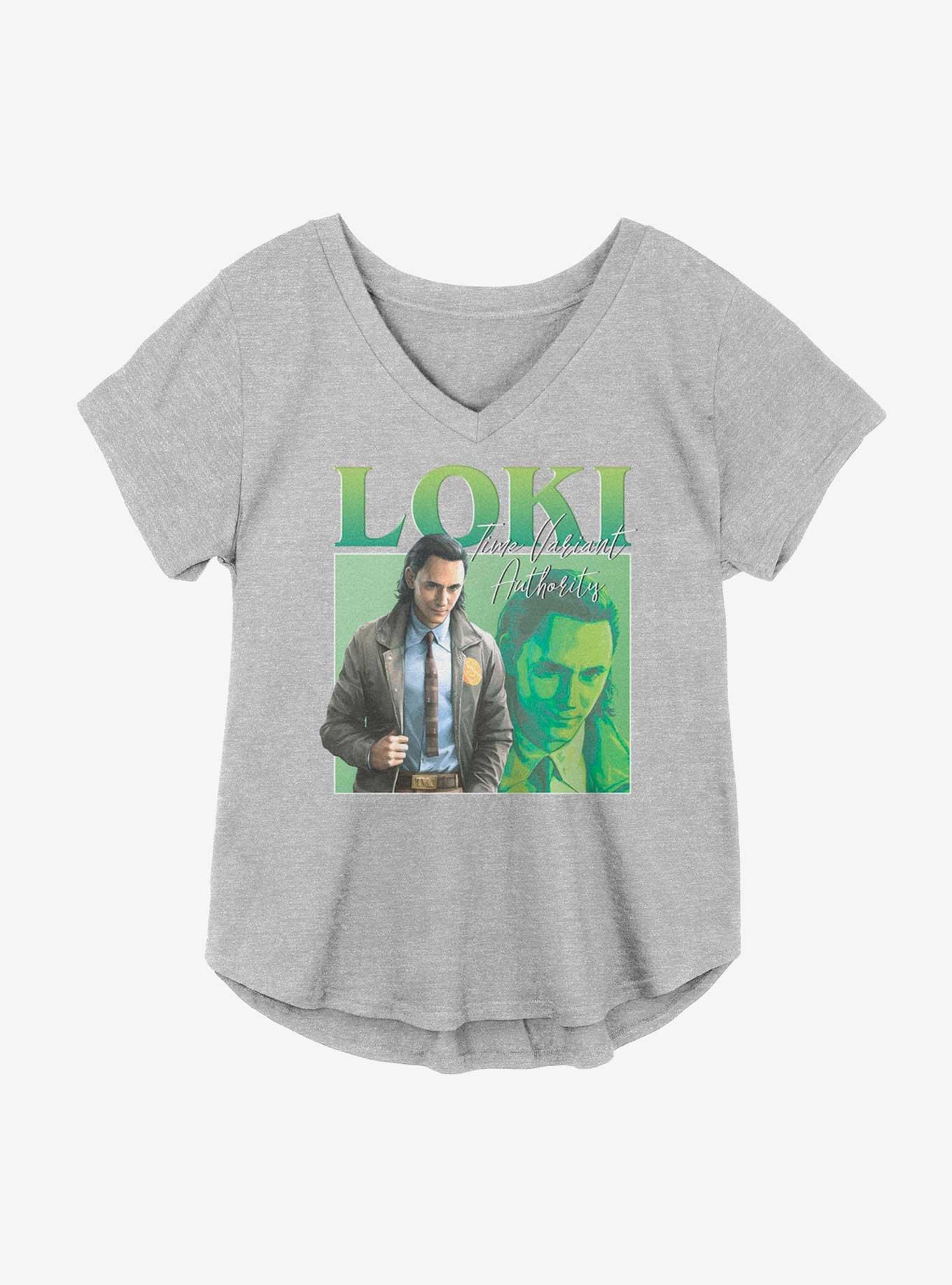 Marvel Loki Time Variant Authority Stacked Girls Plus Size T-Shirt, HEATHER GR, hi-res