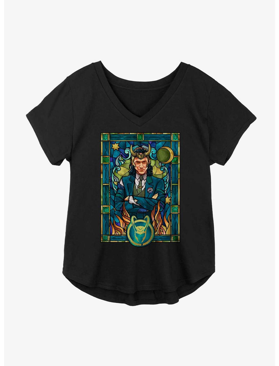 Marvel Loki Stained Glass Variant Girls Plus Size T-Shirt, BLACK, hi-res