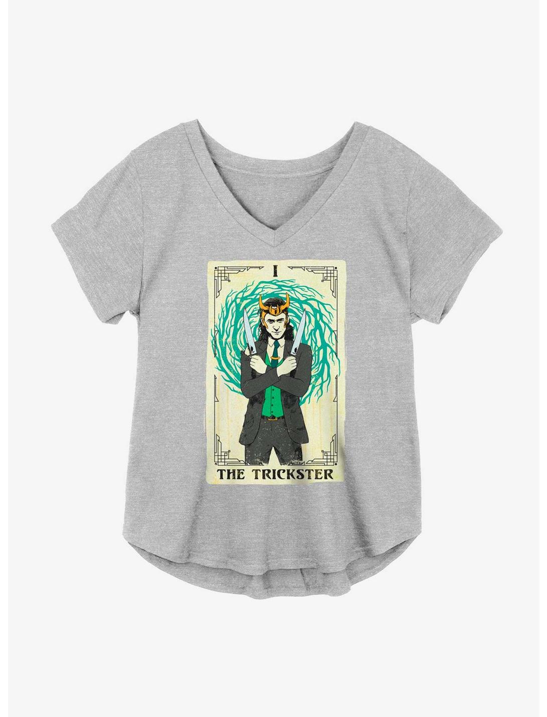 Marvel Loki The Trickster Tarot Variant Girls Plus Size T-Shirt, HEATHER GR, hi-res