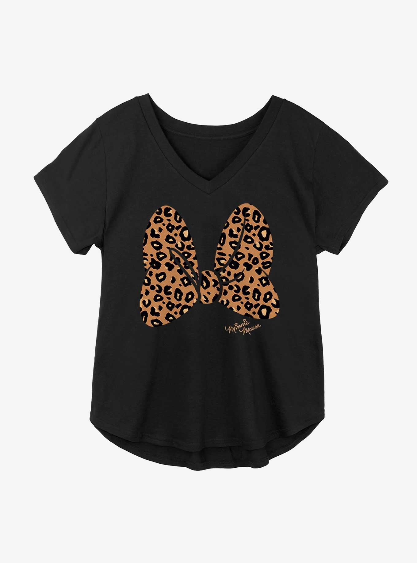 Disney Minnie Mouse Animal Print Bow Girls Plus Size T-Shirt, BLACK, hi-res