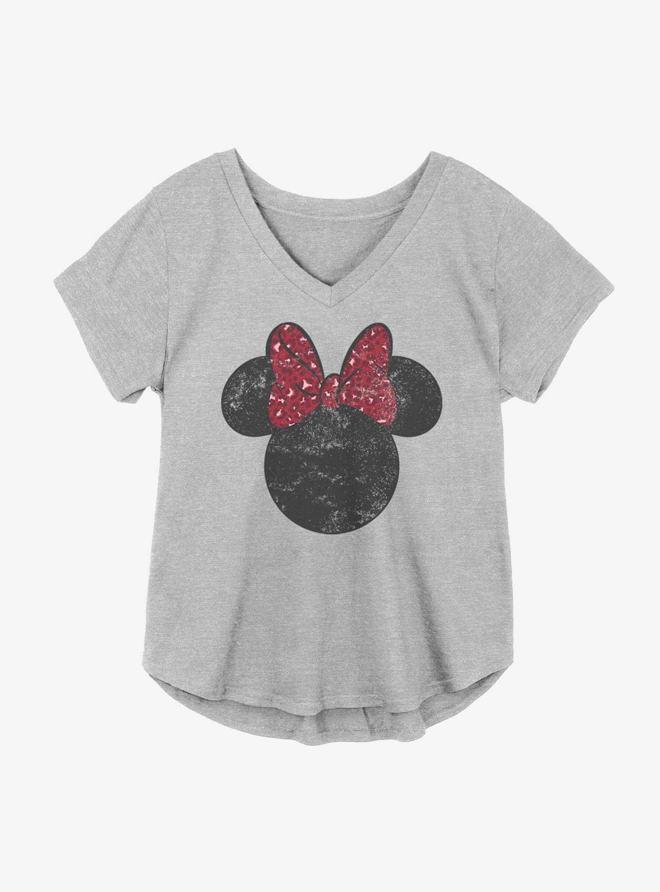 Disney Minnie Mouse Worn Red Leopard Bow Girls Plus Size T-Shirt