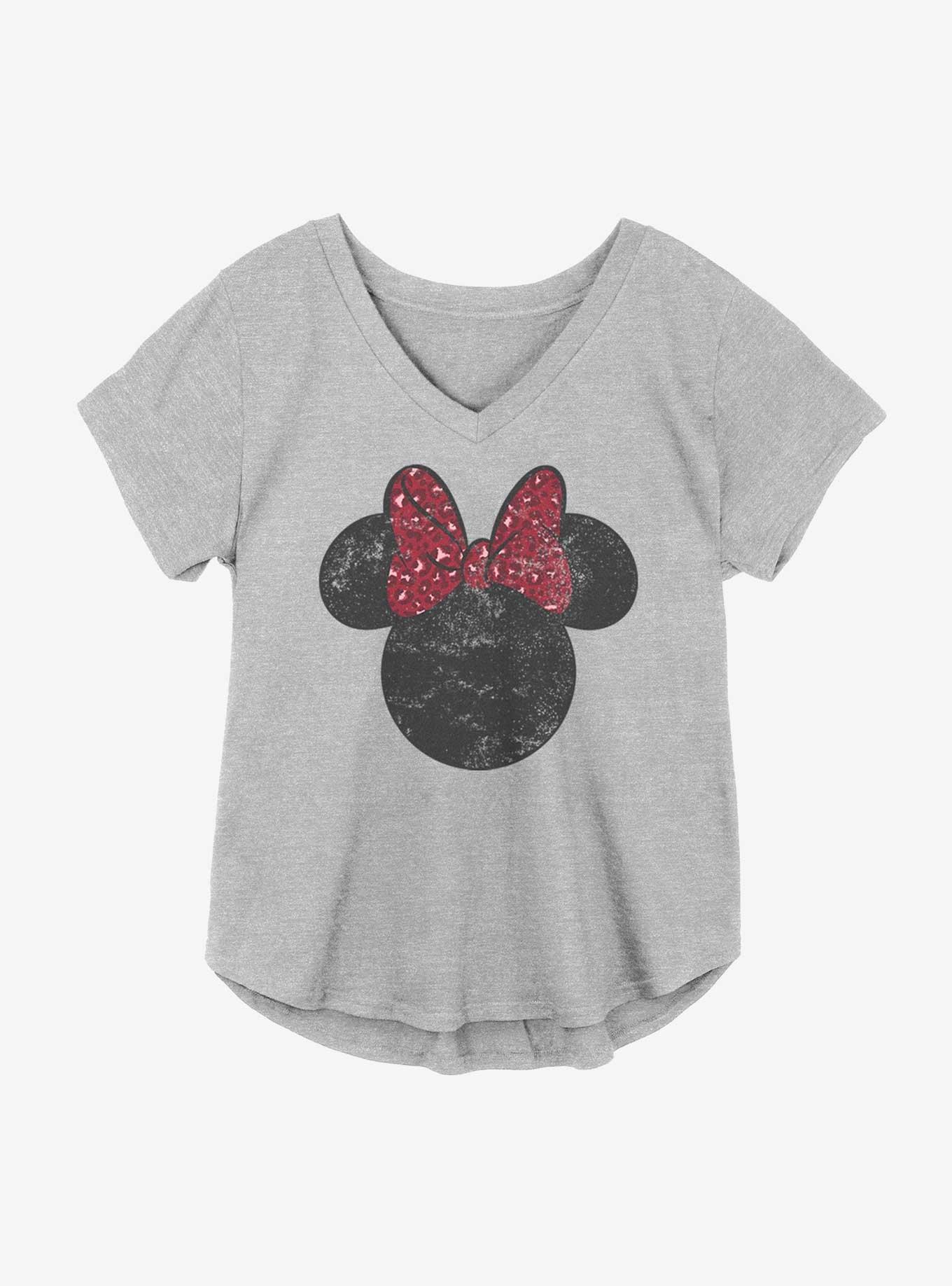 Disney Minnie Mouse Worn Red Leopard Bow Girls Plus Size T-Shirt, HEATHER GR, hi-res
