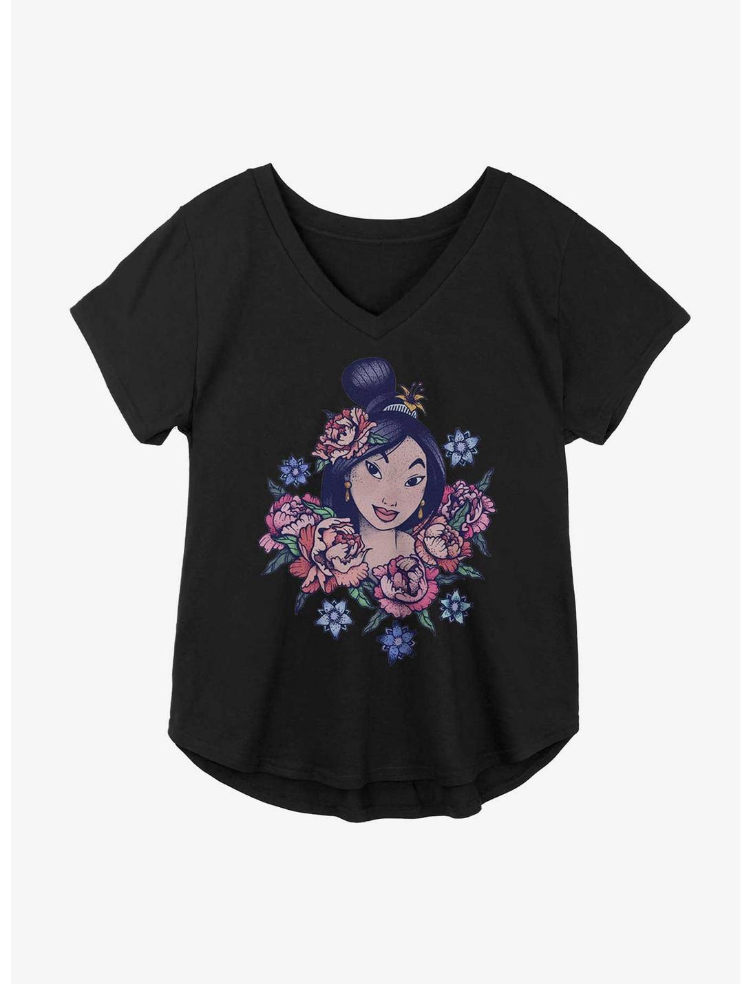 Disney Mulan Floral Portrait Girls Plus Size T-Shirt, BLACK, hi-res