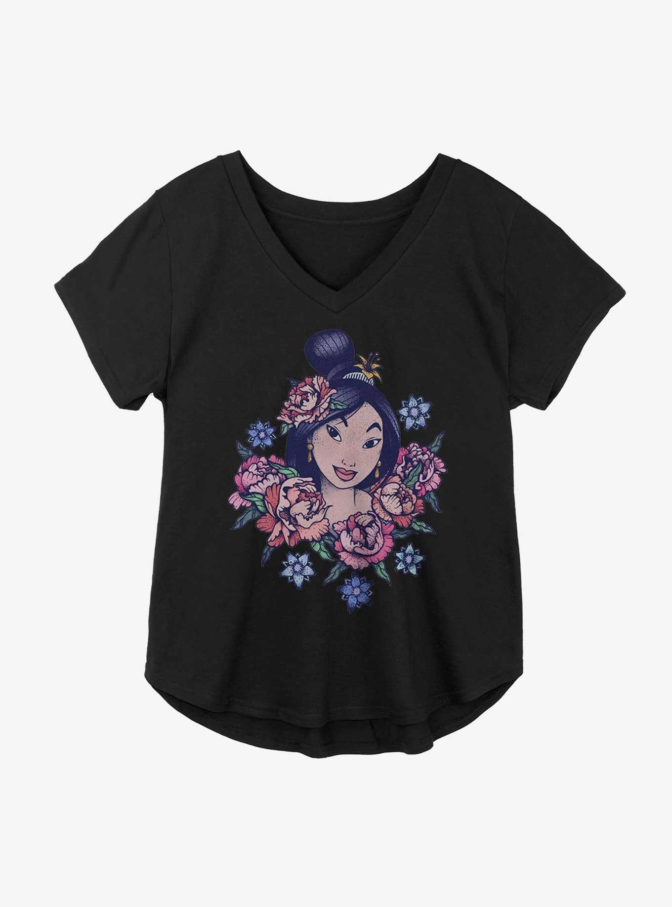 Disney Mulan Floral Portrait Girls Plus Size T-Shirt, BLACK, hi-res