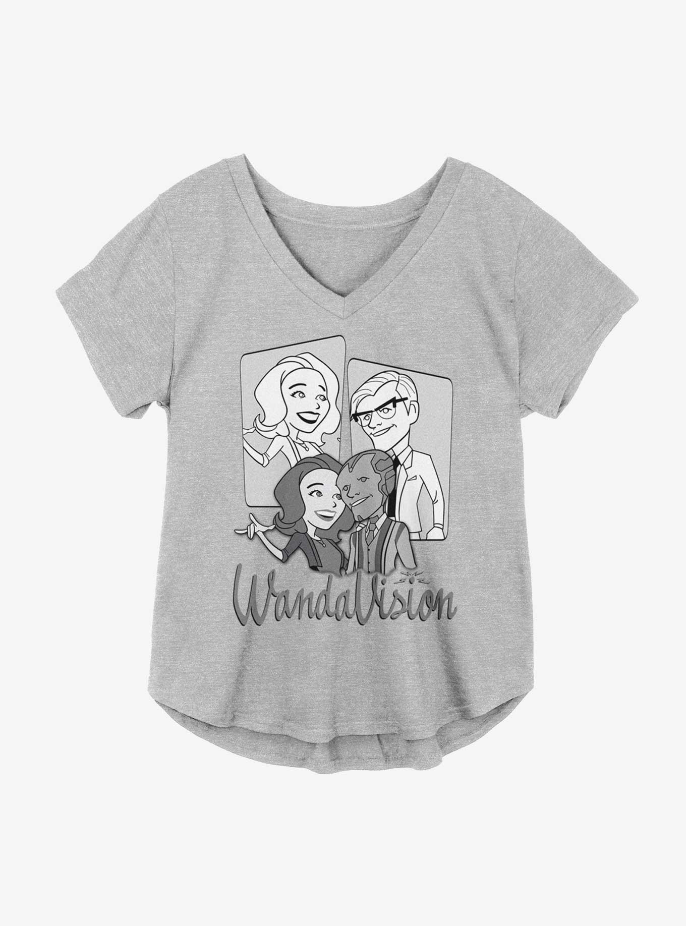 Marvel WandaVision Retro Wanda And Vision Panels Girls Plus Size T-Shirt, HEATHER GR, hi-res