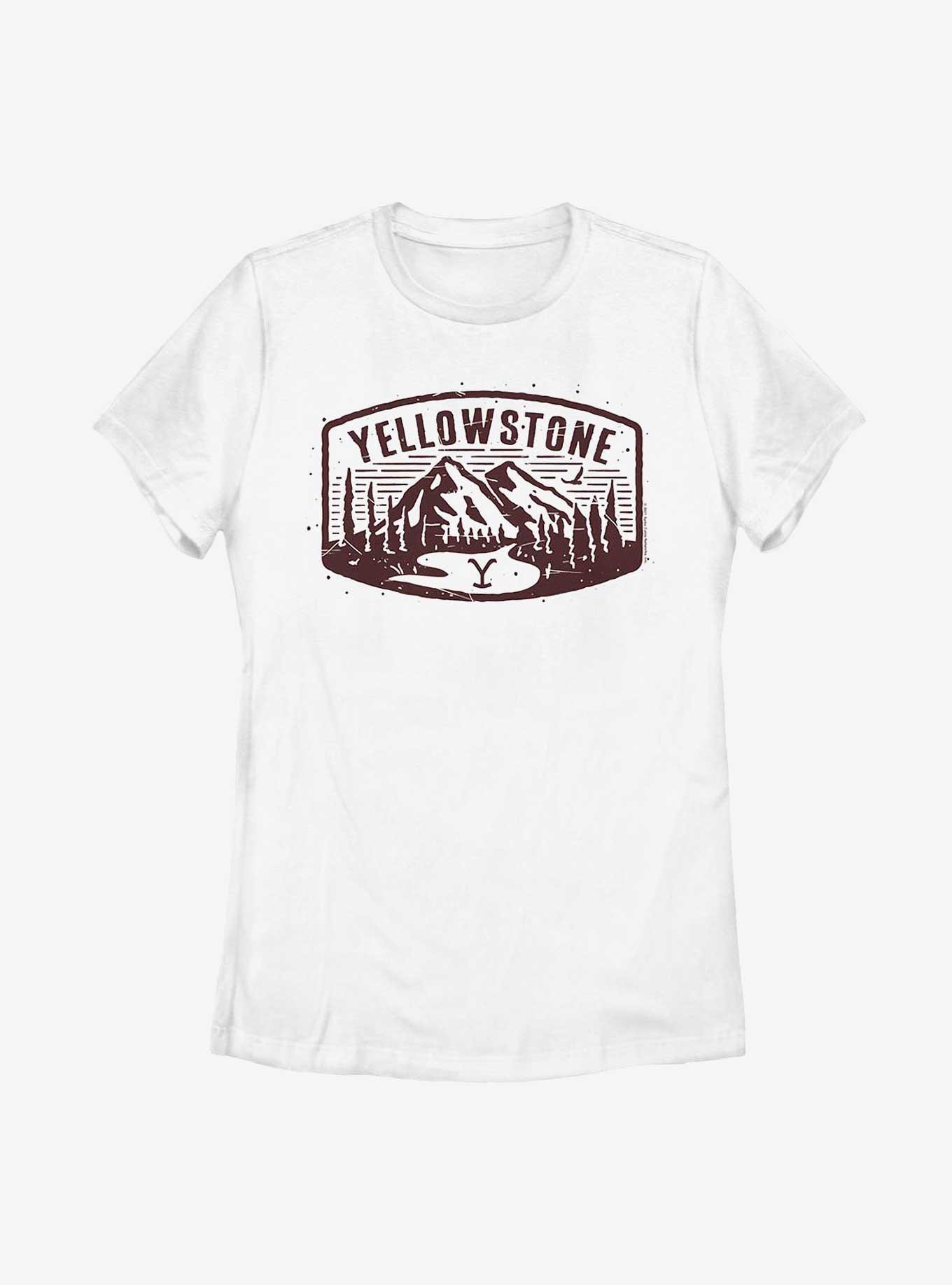 Yellowstone Mountains Womens T-Shirt, WHITE, hi-res