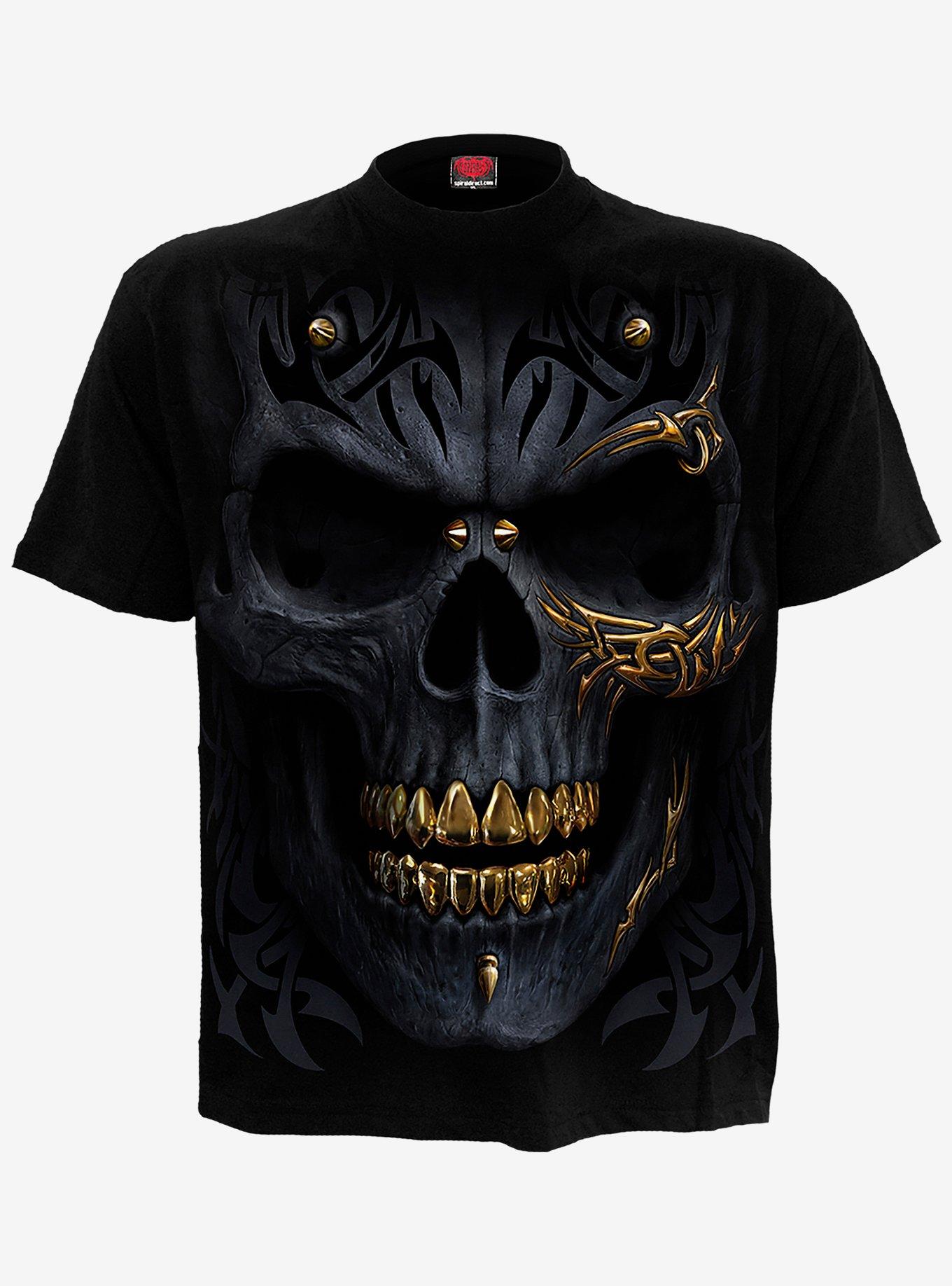 Black T-Shirt | Gold Topic Skull Hot