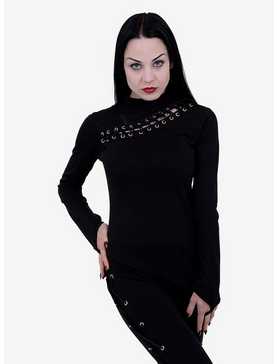 Lace Up Asymmetrical Long-Sleeve Top, , hi-res