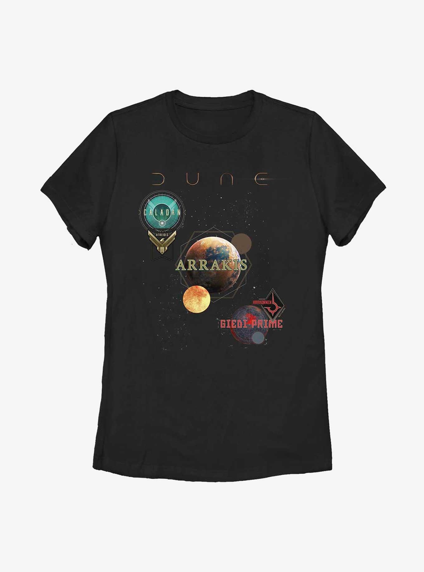 Dune Prime Planets Womens T-Shirt, BLACK, hi-res