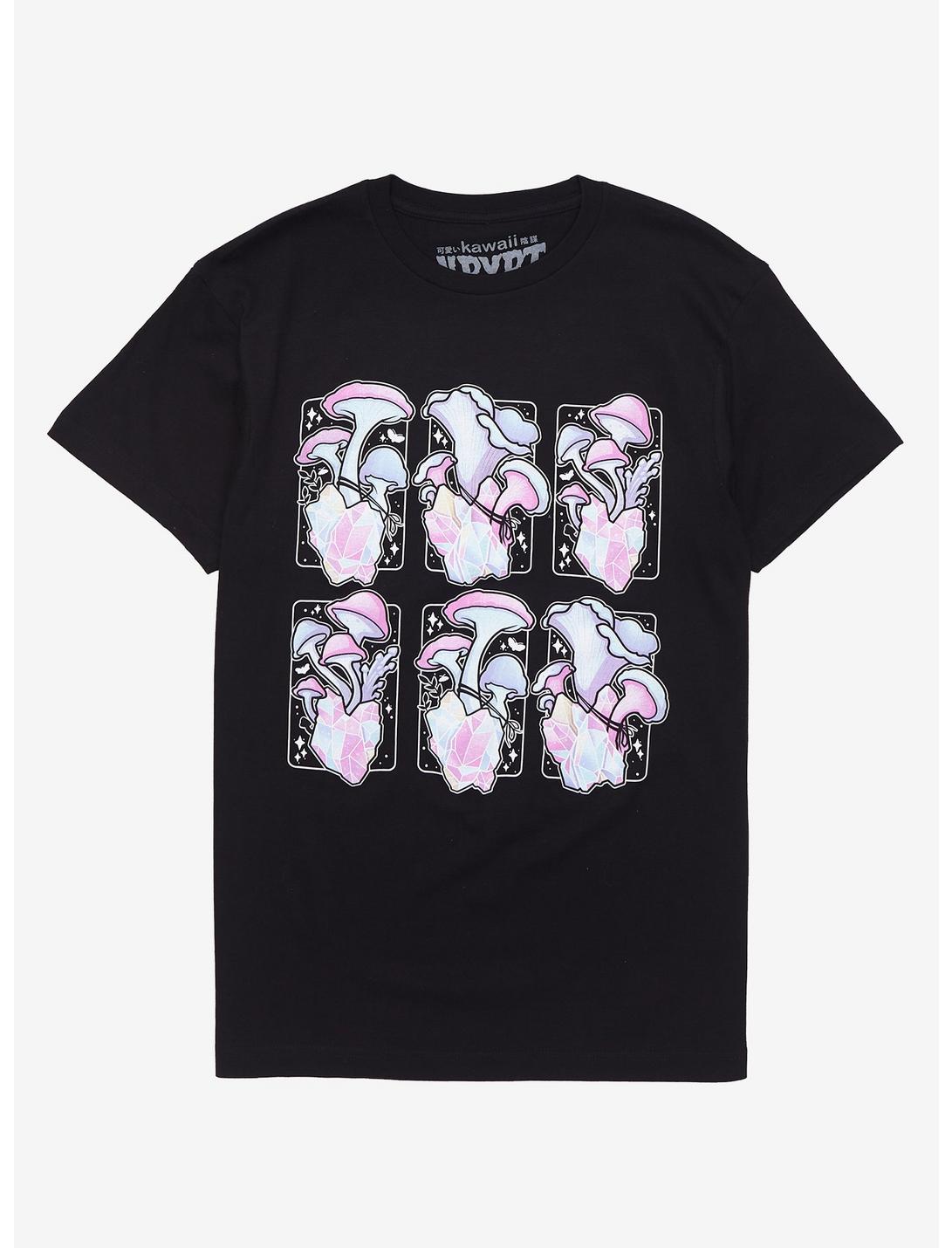 Mushrooms & Crystals T-Shirt By Kawaii Krypt, BLACK, hi-res