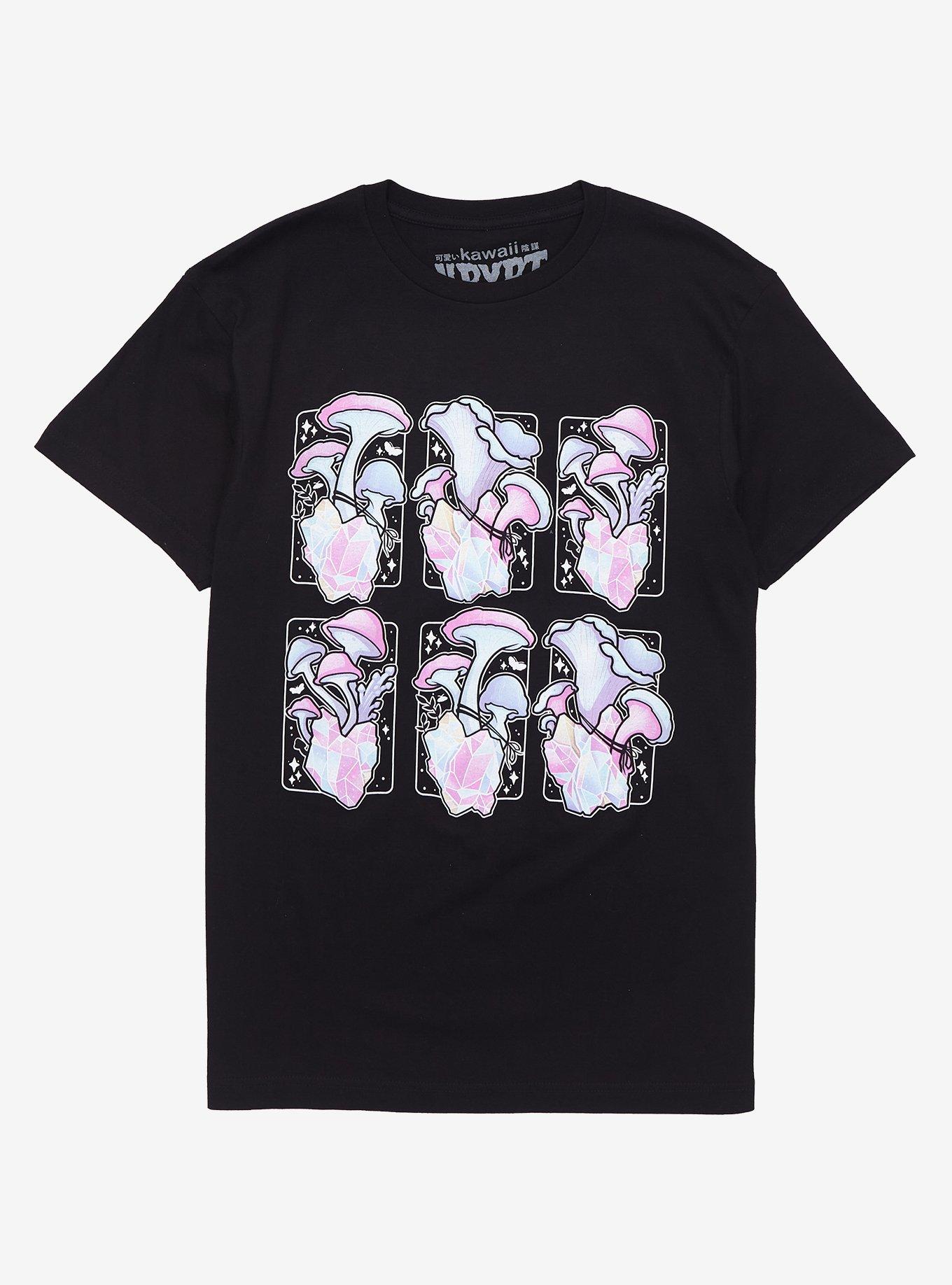 Mushrooms & Crystals T-Shirt By Kawaii Krypt, BLACK, hi-res