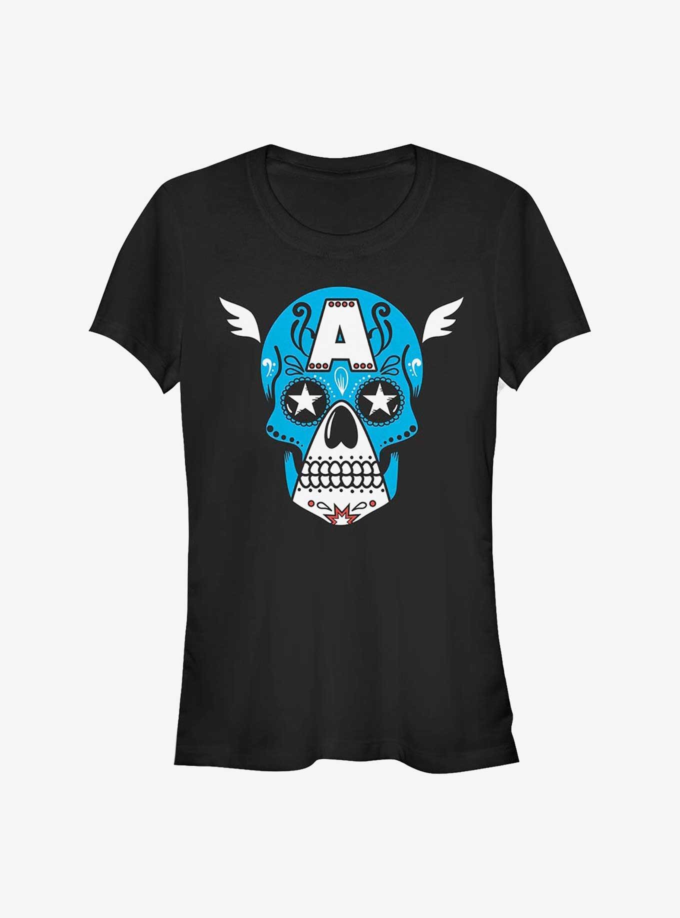 Marvel Captain America Sugar Skull Girls T-Shirt, BLACK, hi-res