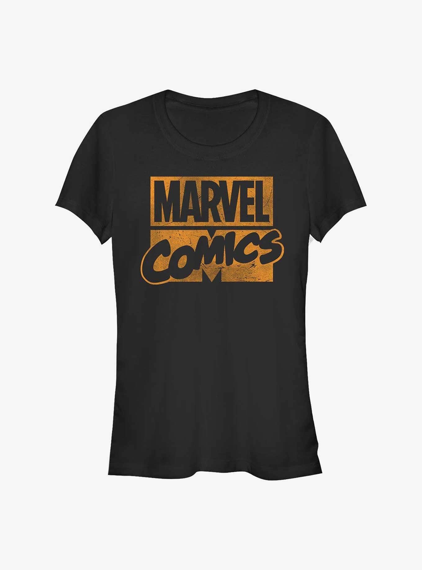 Marvel Comics Orange Logo Girls T-Shirt, BLACK, hi-res