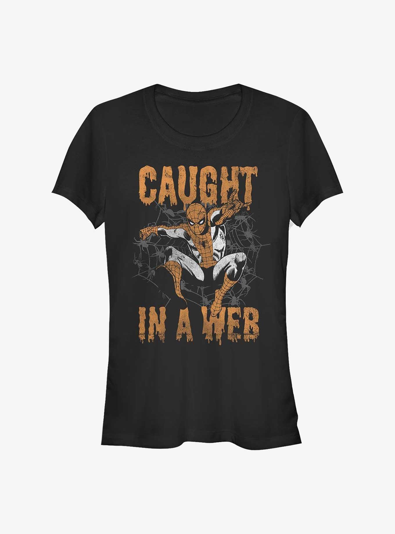 Marvel Spider-Man Caught In A Web Girls T-Shirt, BLACK, hi-res