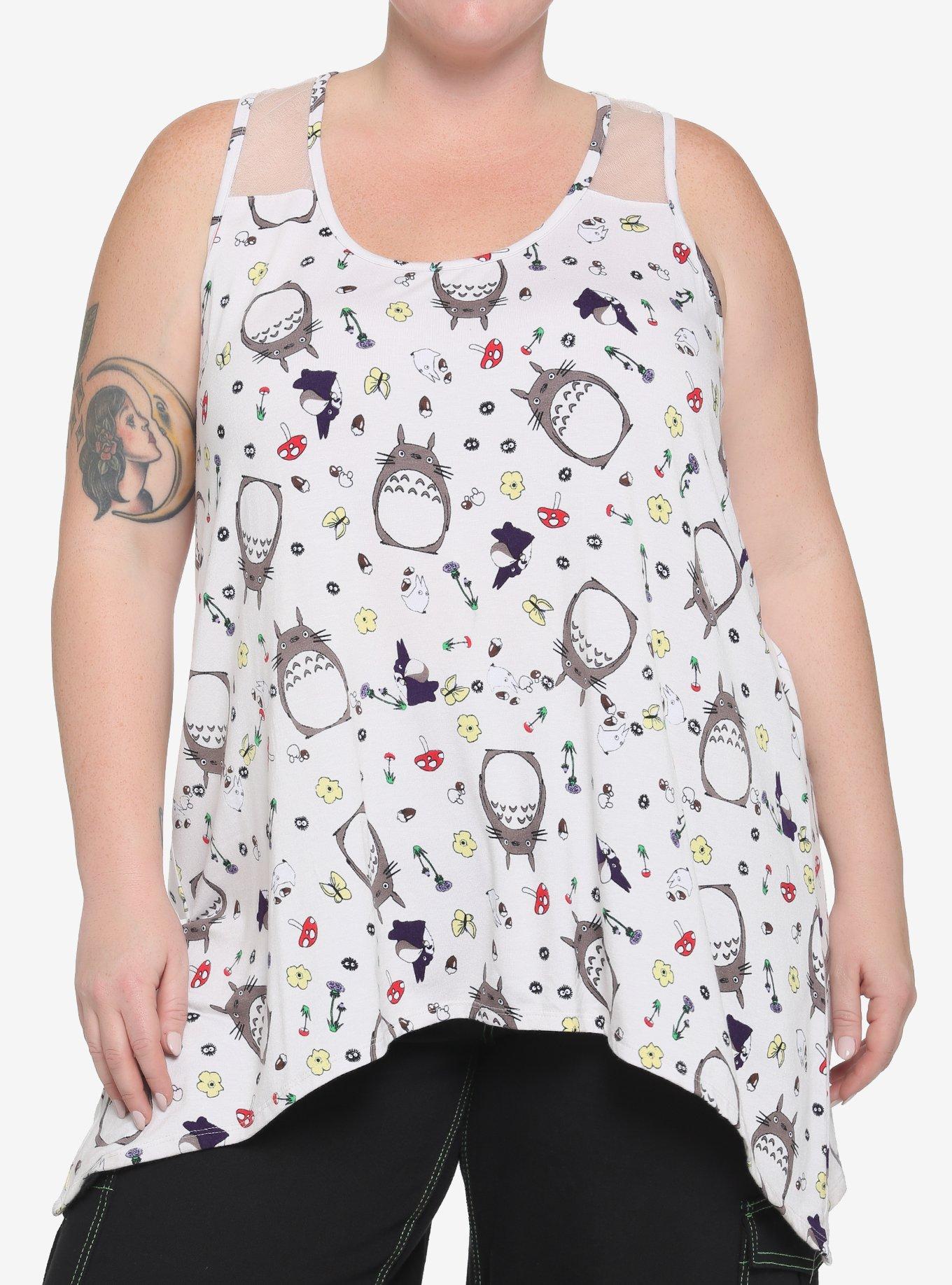 Studio Ghibli My Neighbor Totoro Floral Mesh Panel Girls Tank Top Plus Size, MULTI, hi-res