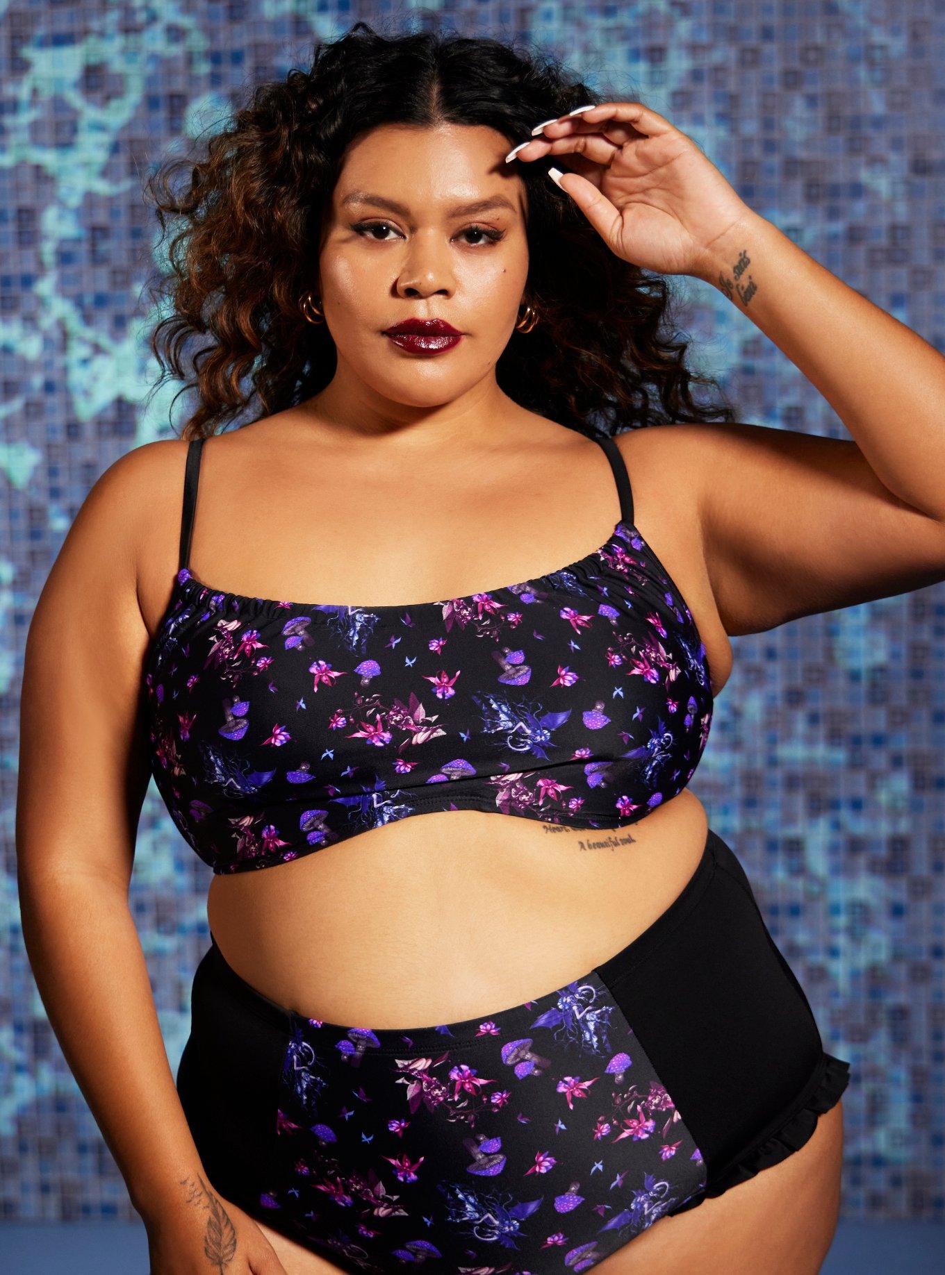 Fairies By Trick Purple Cinched Swim Top Plus Size, MULTI, hi-res