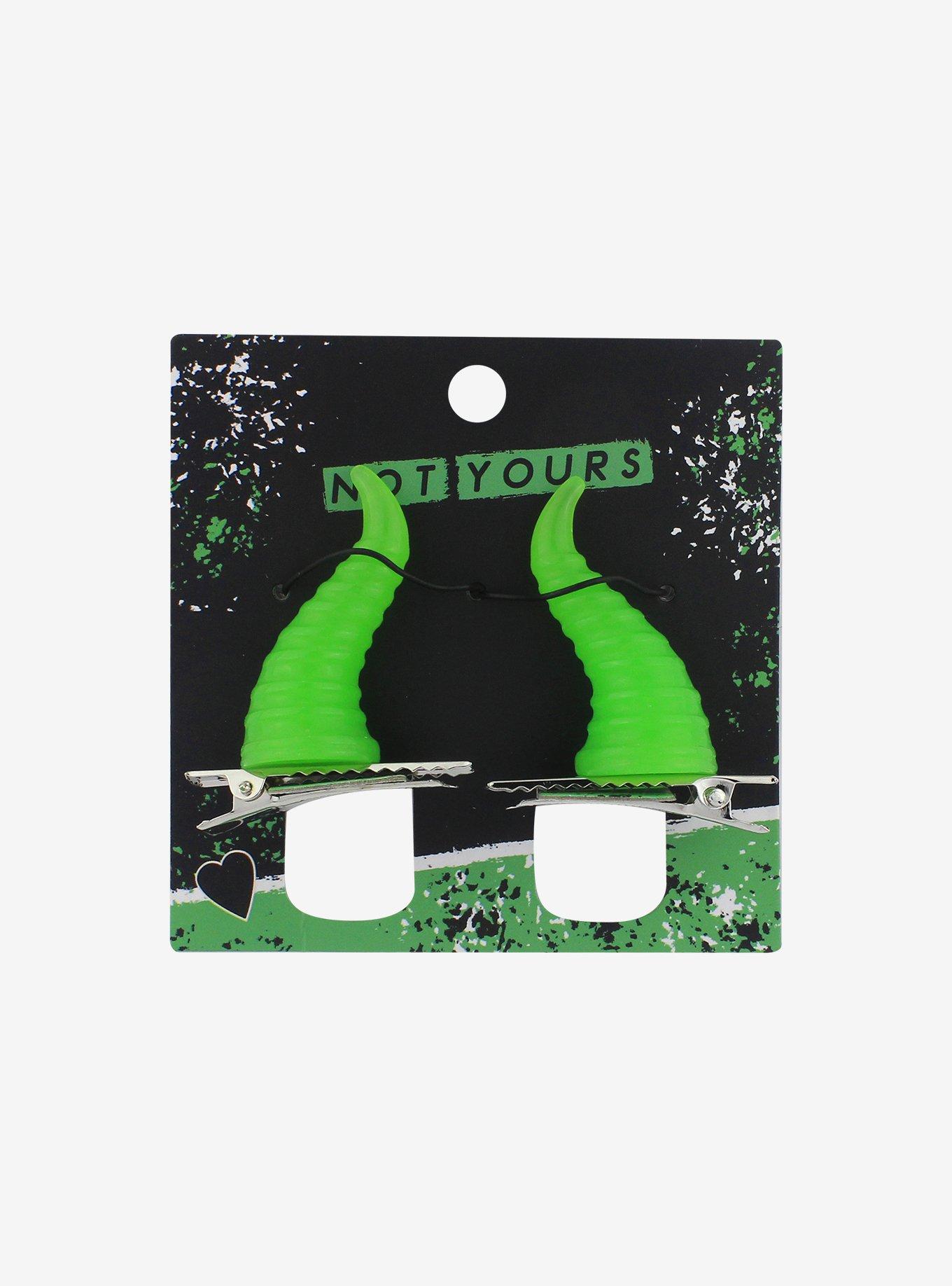 Neon Green Horn Hair Clip Set, , hi-res