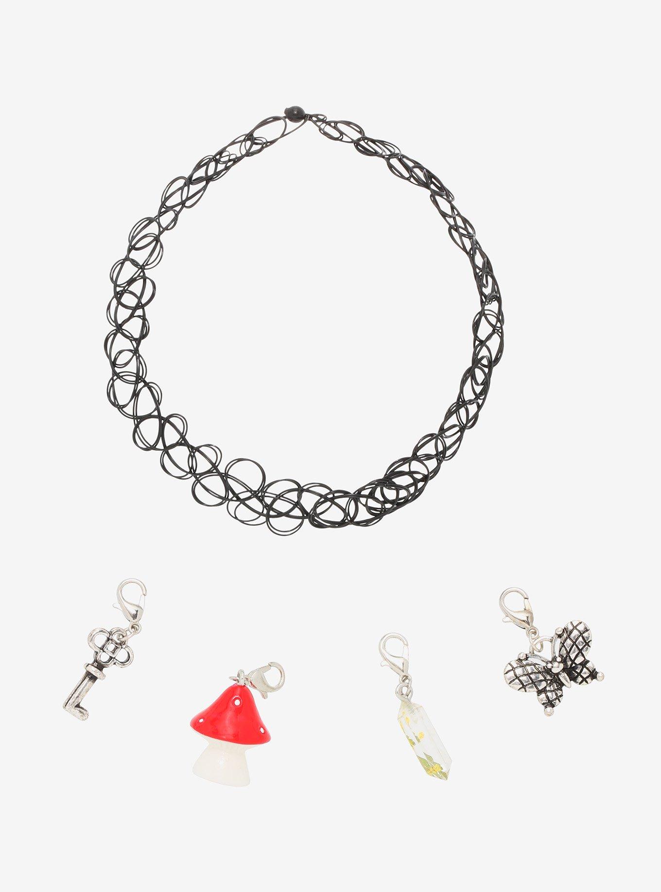 Mushroom & Crystal Interchangeable Charms Tattoo Choker, , hi-res