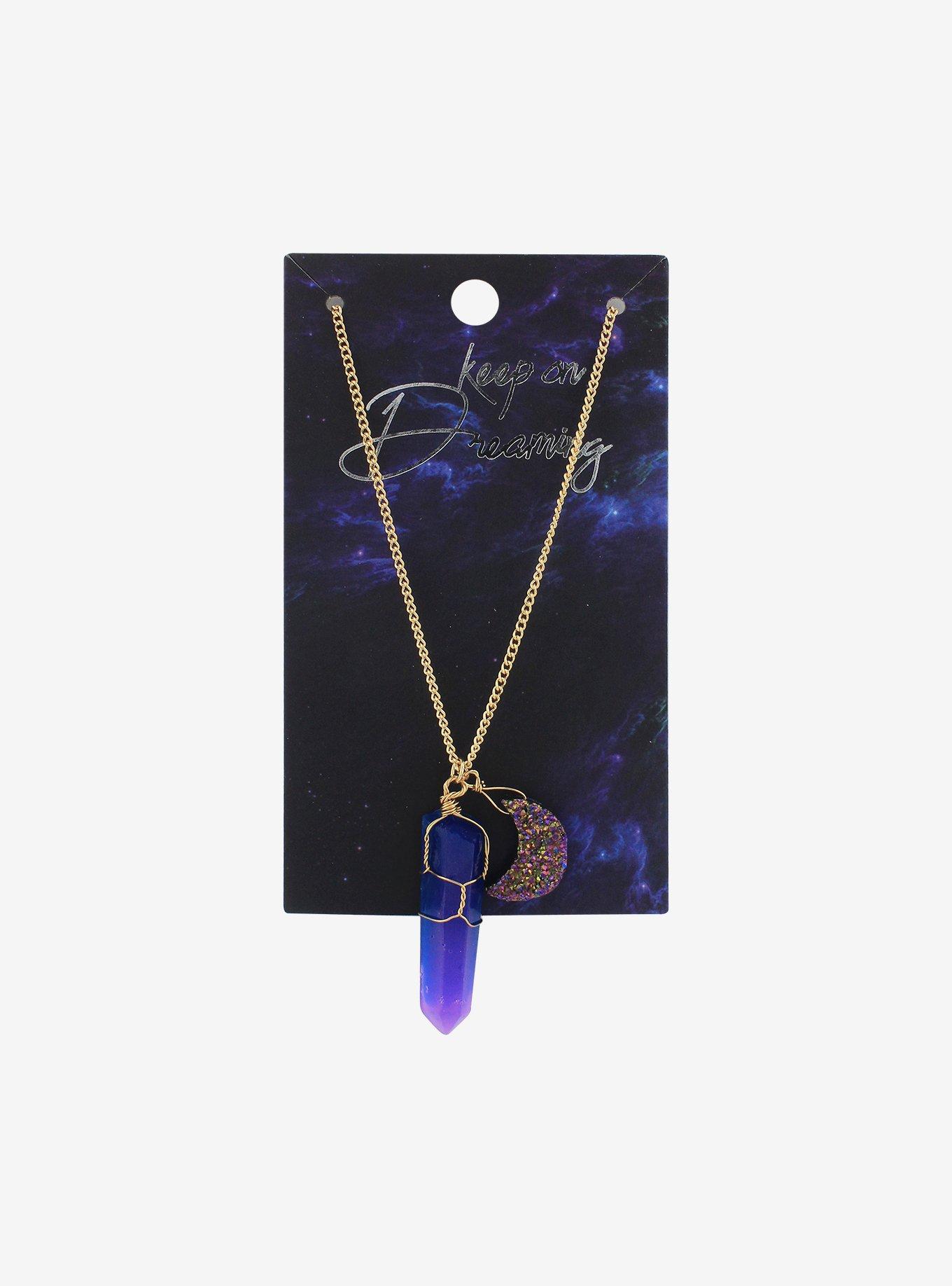 Blue Crystal Moon Pendant Necklace Hot Topic