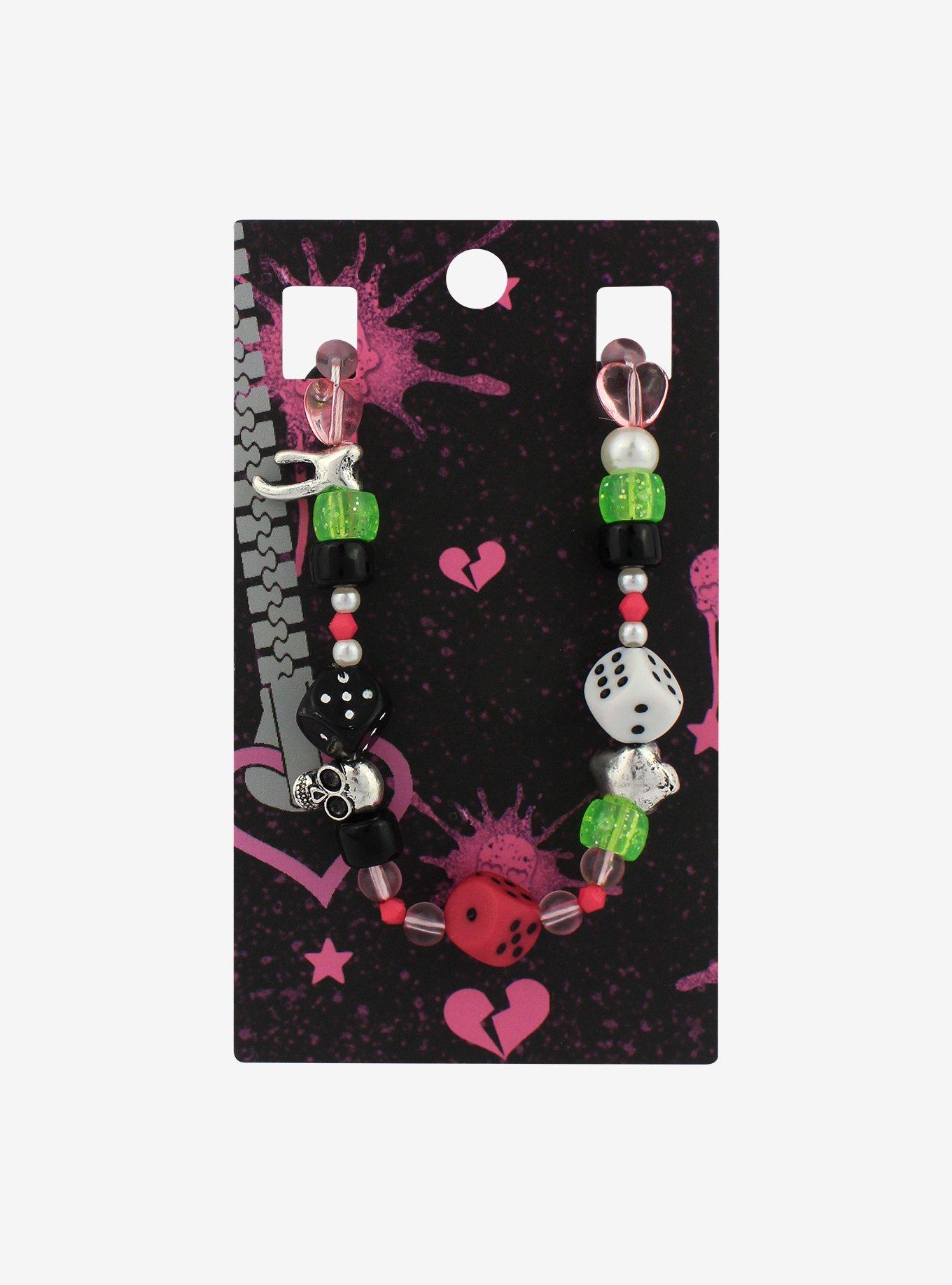Pink & Green Dice Beaded Necklace, , hi-res